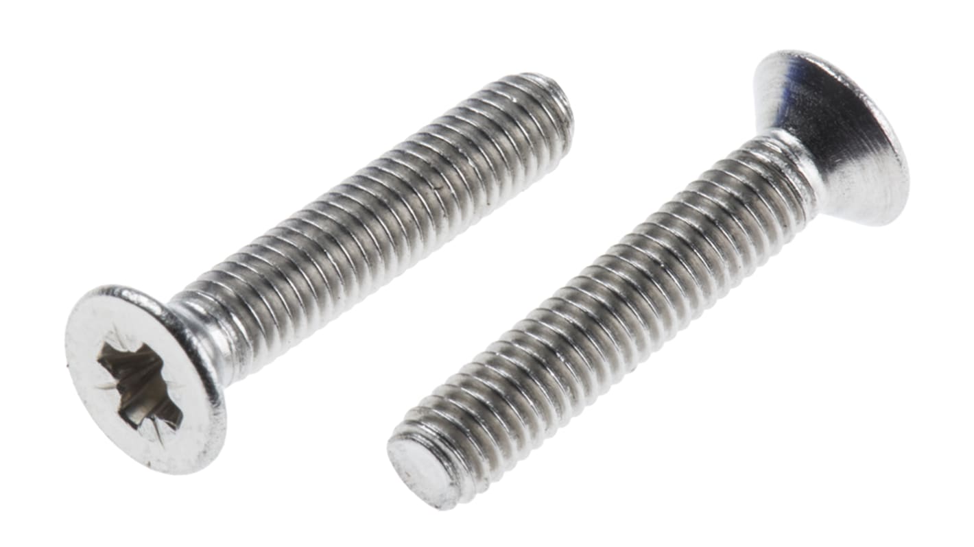 RS PRO Pozidriv Countersunk A2 304 Stainless Steel Machine Screws DIN 965, M3x16mm