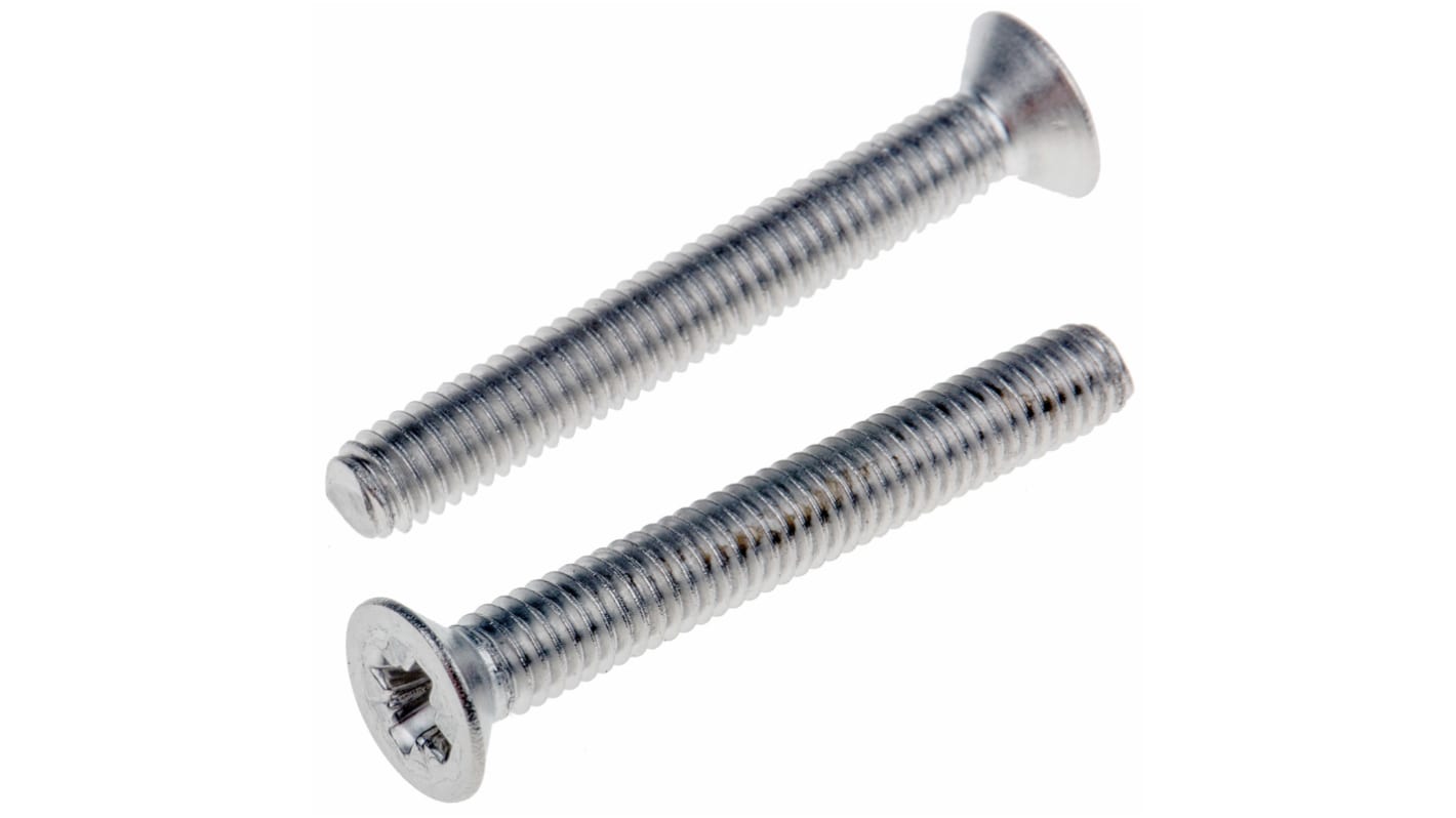 RS PRO Pozidriv Countersunk A2 304 Stainless Steel Machine Screws DIN 965, M4x30mm