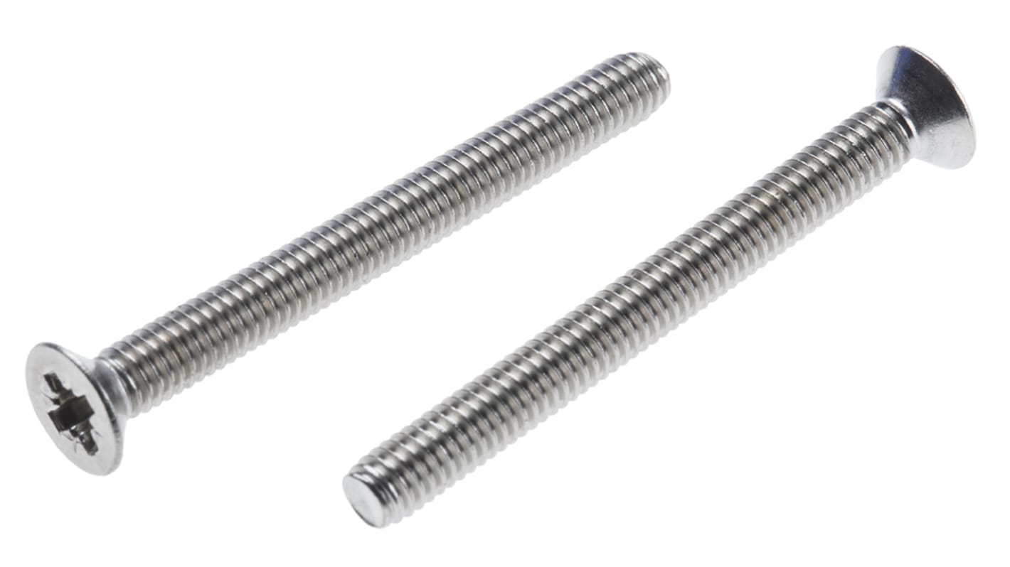 RS PRO Pozi Countersunk A2 304 Stainless Steel Machine Screws DIN 965, M4x40mm
