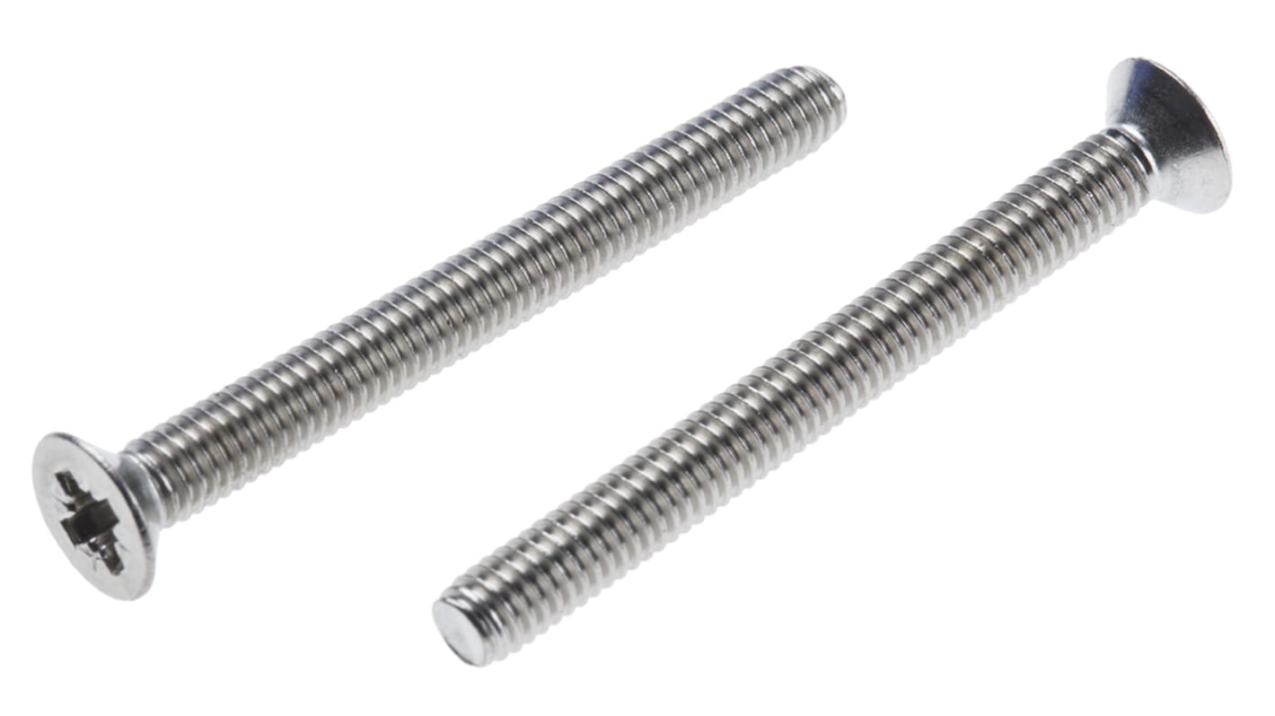 RS PRO Pozidriv Countersunk A2 304 Stainless Steel Machine Screws DIN 965, M4x40mm