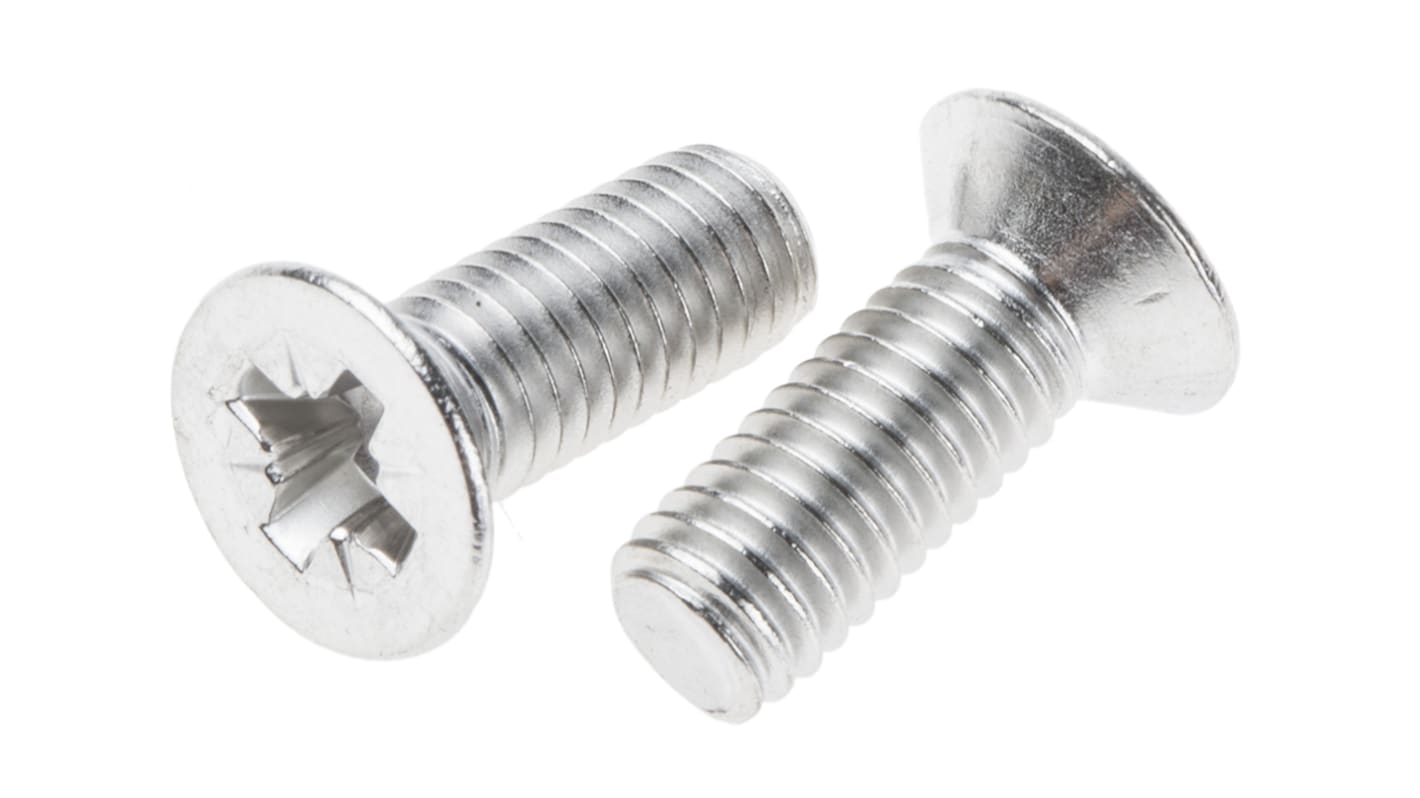 RS PRO Pozi Countersunk A2 304 Stainless Steel Machine Screws DIN 965, M6x16mm