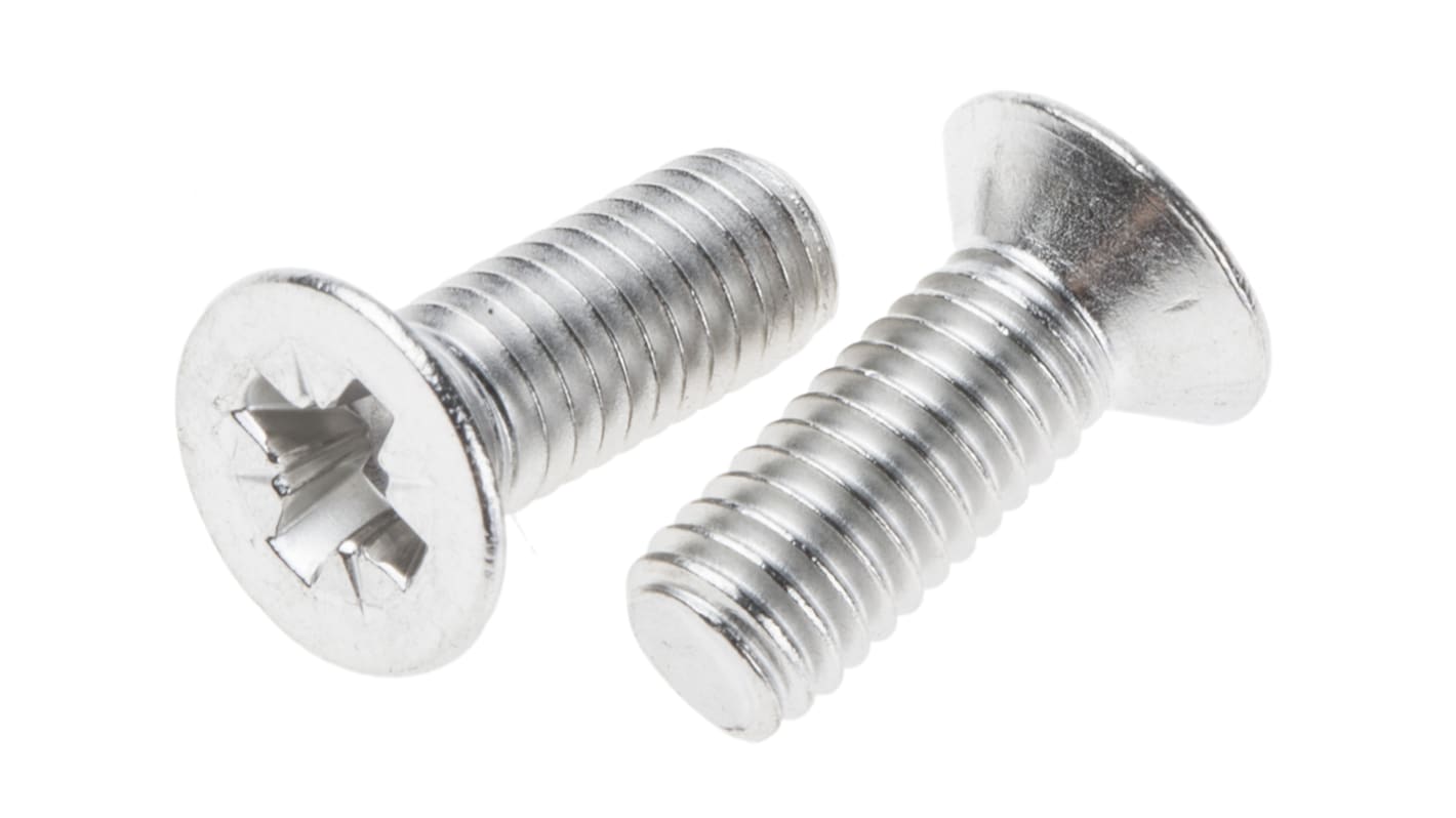 RS PRO Pozidriv Countersunk A2 304 Stainless Steel Machine Screws DIN 965, M6x16mm