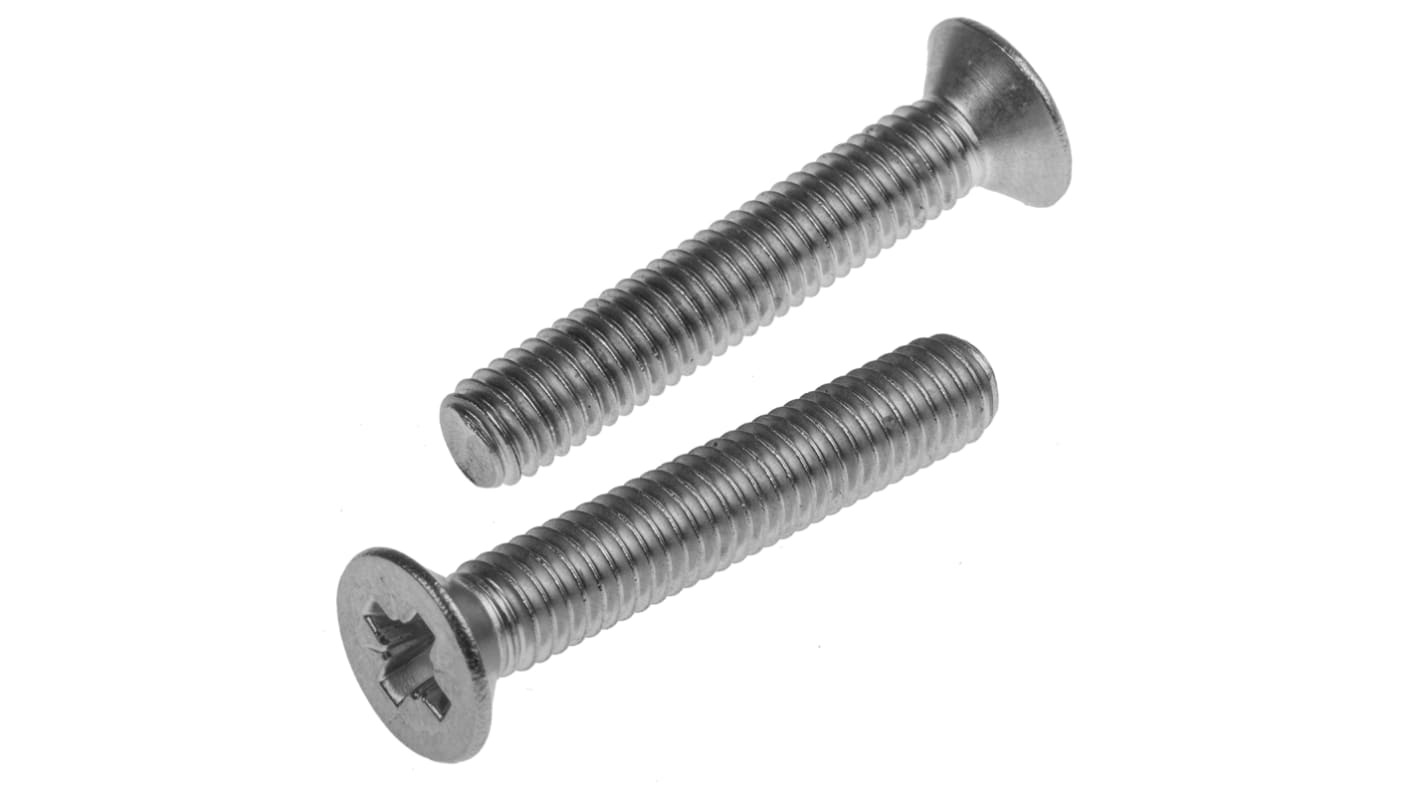 Tornillo de cabeza avellanada con huella Pozidriv RS PRO M6 x 35mm, paso de rosca 1mm, de Acero Inoxidable