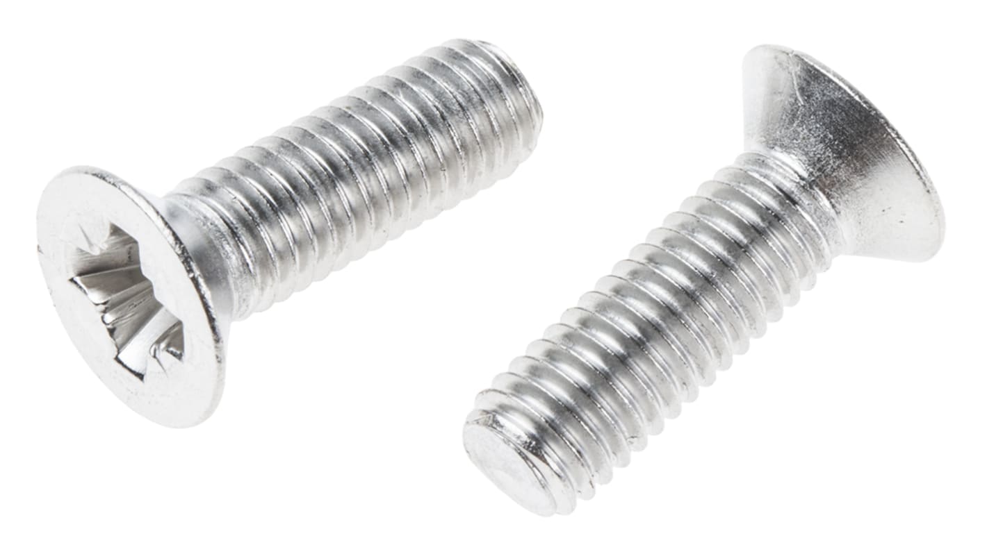 RS PRO Pozi Countersunk A2 304 Stainless Steel Machine Screws DIN 965, M8x25mm