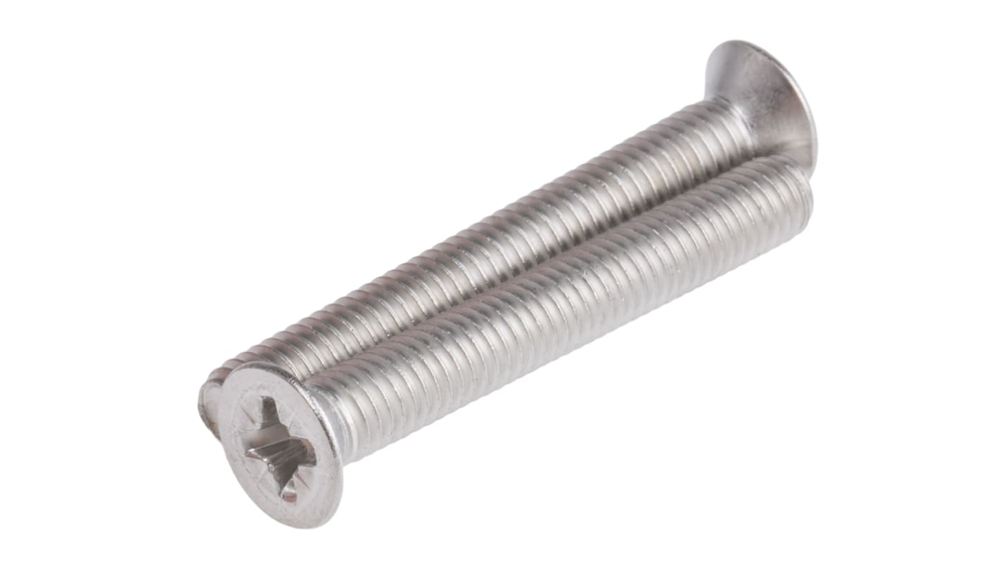 RS PRO Pozidriv Countersunk A2 304 Stainless Steel Machine Screws DIN 965Z, M6x45mm