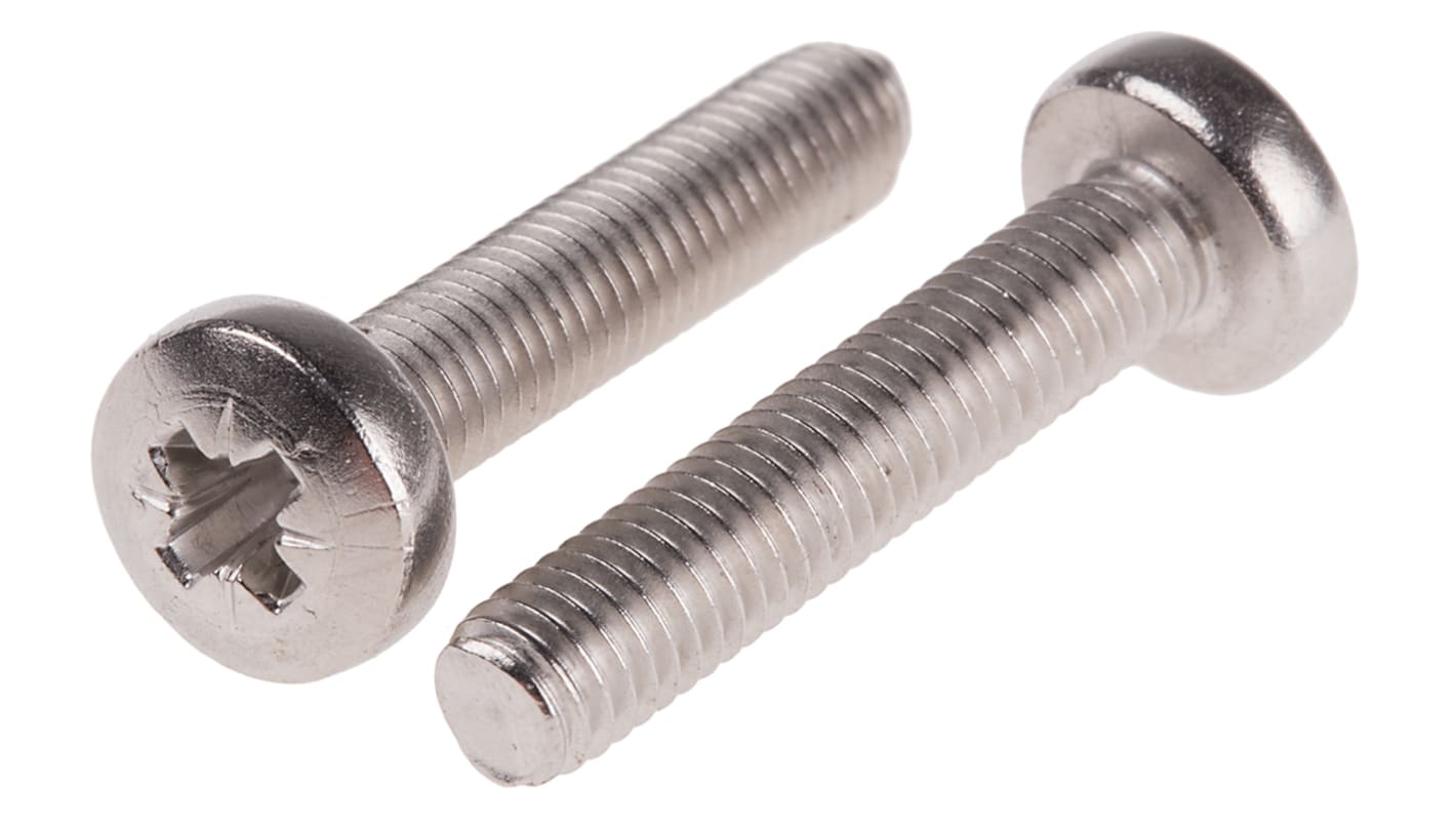 RS PRO Pozi Pan A4 316 Stainless Steel Machine Screws DIN 7985, M5x25mm