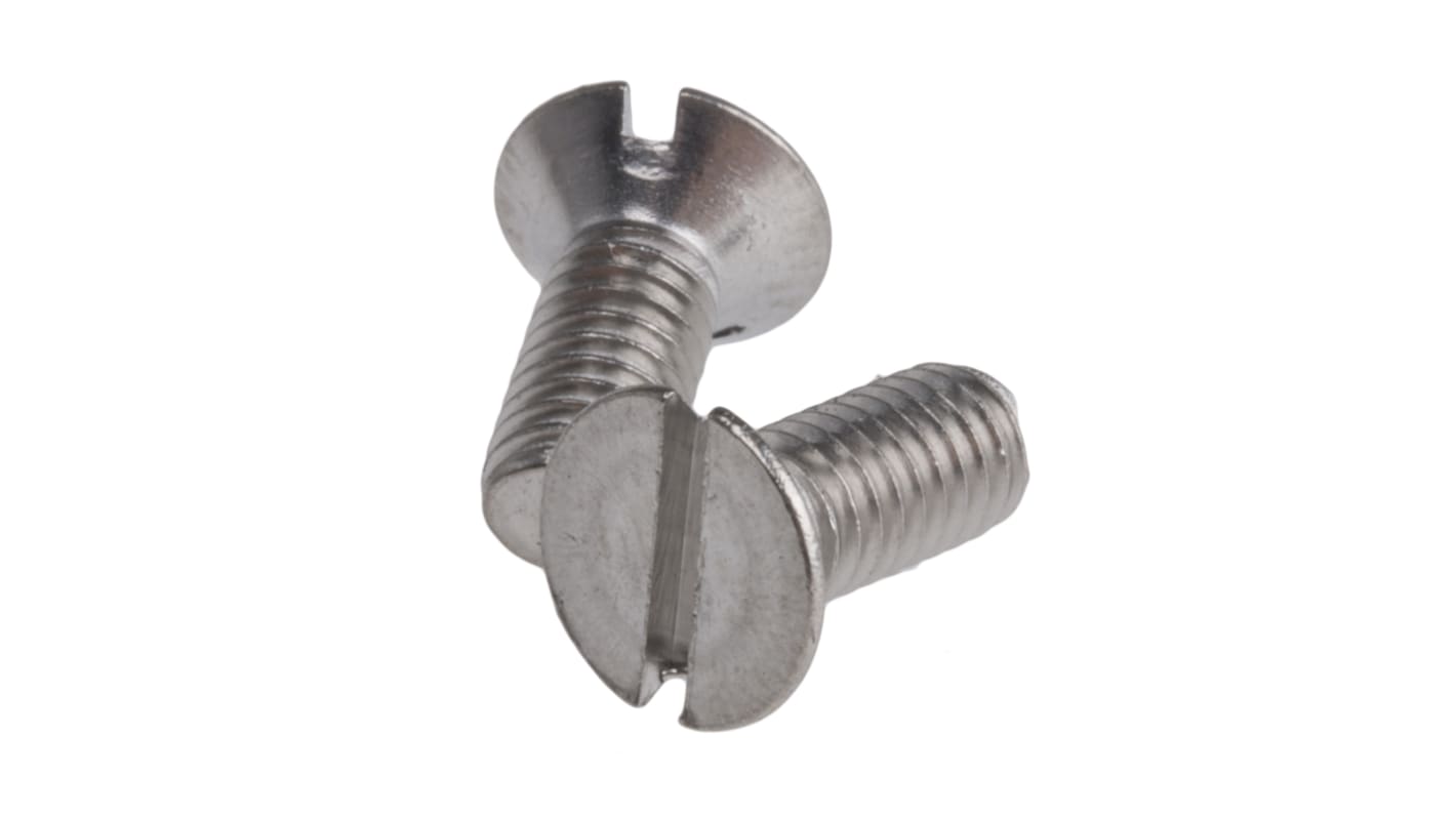 RS PRO Slot Countersunk A4 316 Stainless Steel Machine Screws DIN 963, M4x10mm