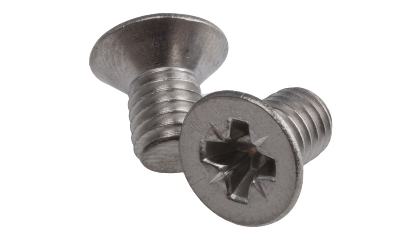 RS PRO Pozi Countersunk A4 316 Stainless Steel Machine Screws DIN 965, M6x10mm