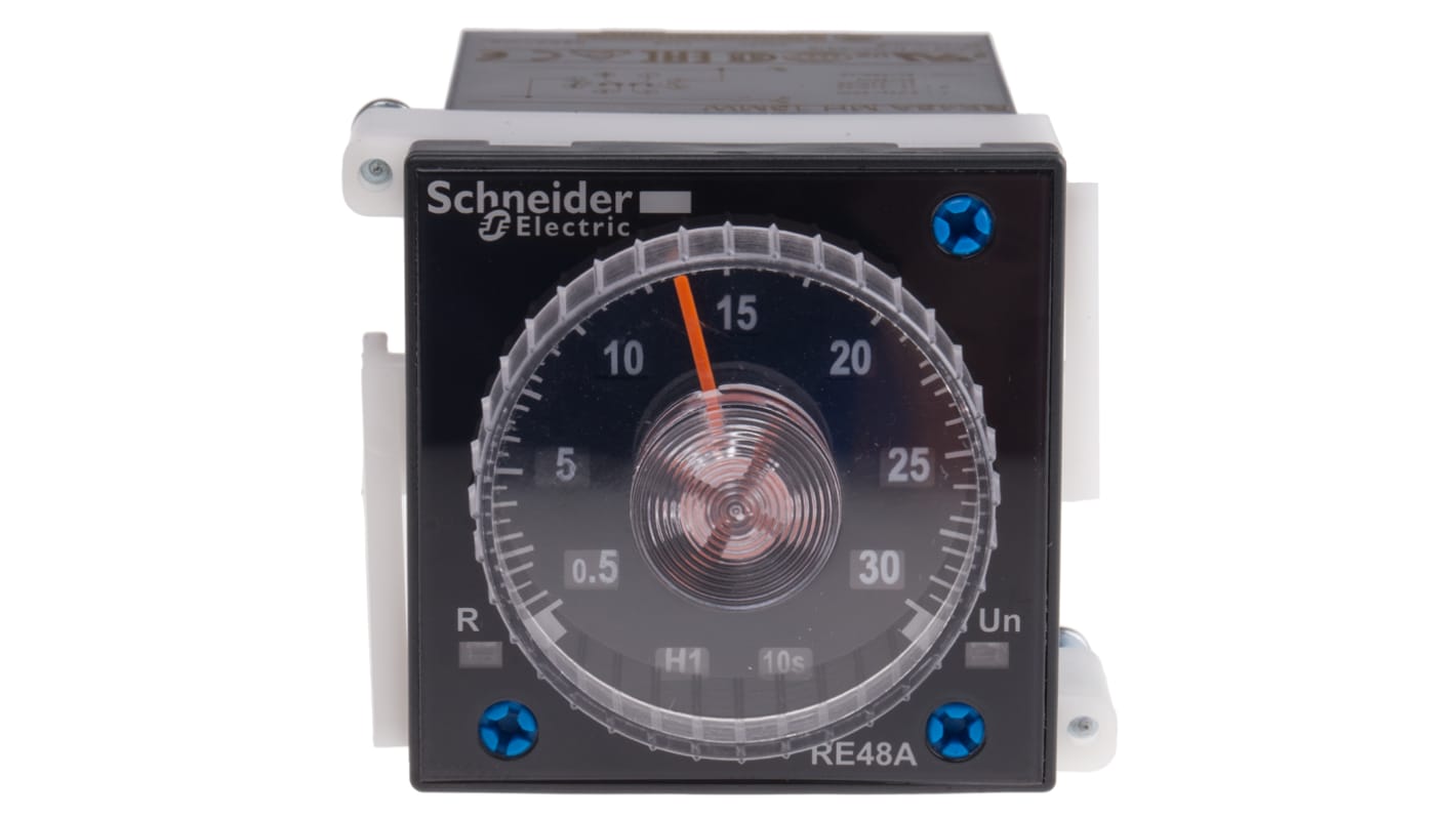 Timer Relay Schneider Electric, intervallo 0.02 s → 300h, 2 poli, DPDT, A pannello