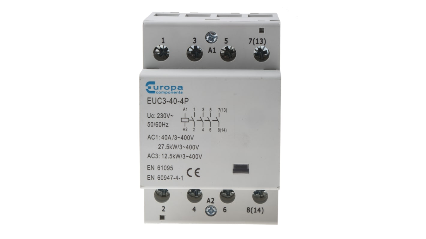 Europa Leistungsschütz / 230 V ac Spule, 4 -polig 4 Schließer, 400 V ac / 40 A