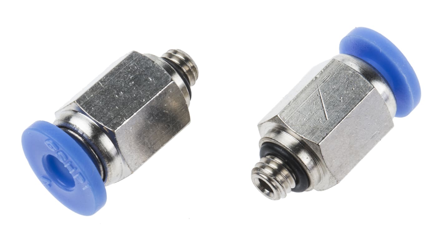 RS PRO Straight Threaded Adaptor, M5 Male to Push In 4 mm, Threaded-to-Tube Connection Style