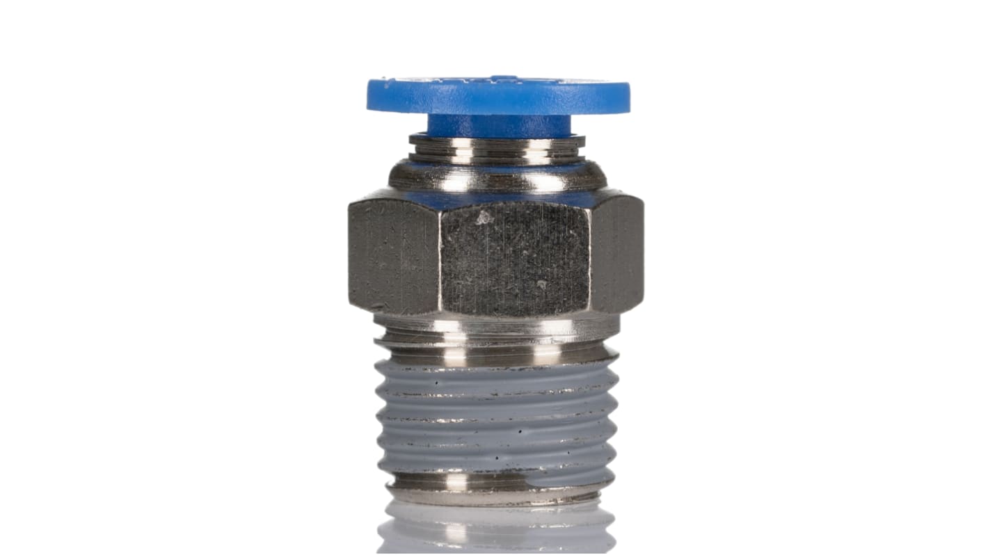 RS PRO Straight Threaded Adaptor, R 1/8 to Push In 8 mm, Threaded-to-Tube Connection Style