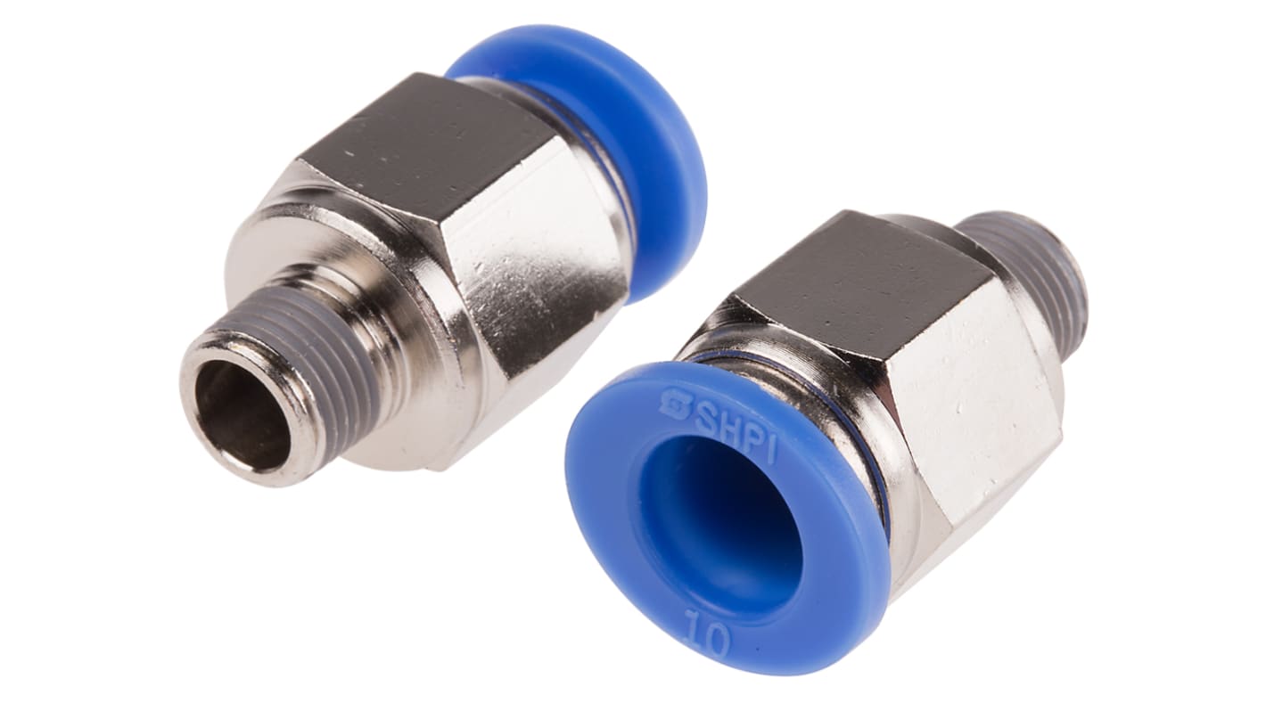 RS PRO Straight Threaded Adaptor, R 1/8 Male to Push In 10 mm, Threaded-to-Tube Connection Style