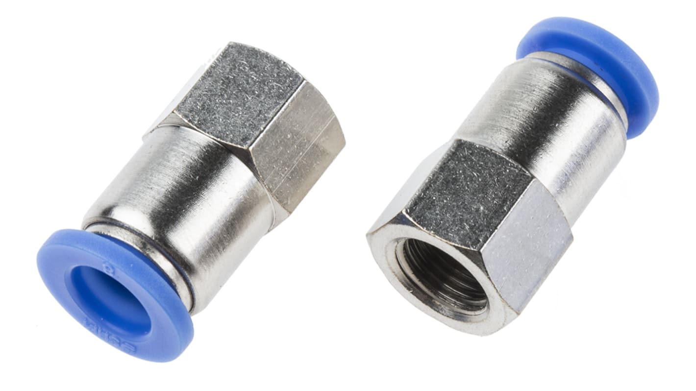 RS PRO Straight Threaded Adaptor, R 1/8 Female to Push In 8 mm, Threaded-to-Tube Connection Style