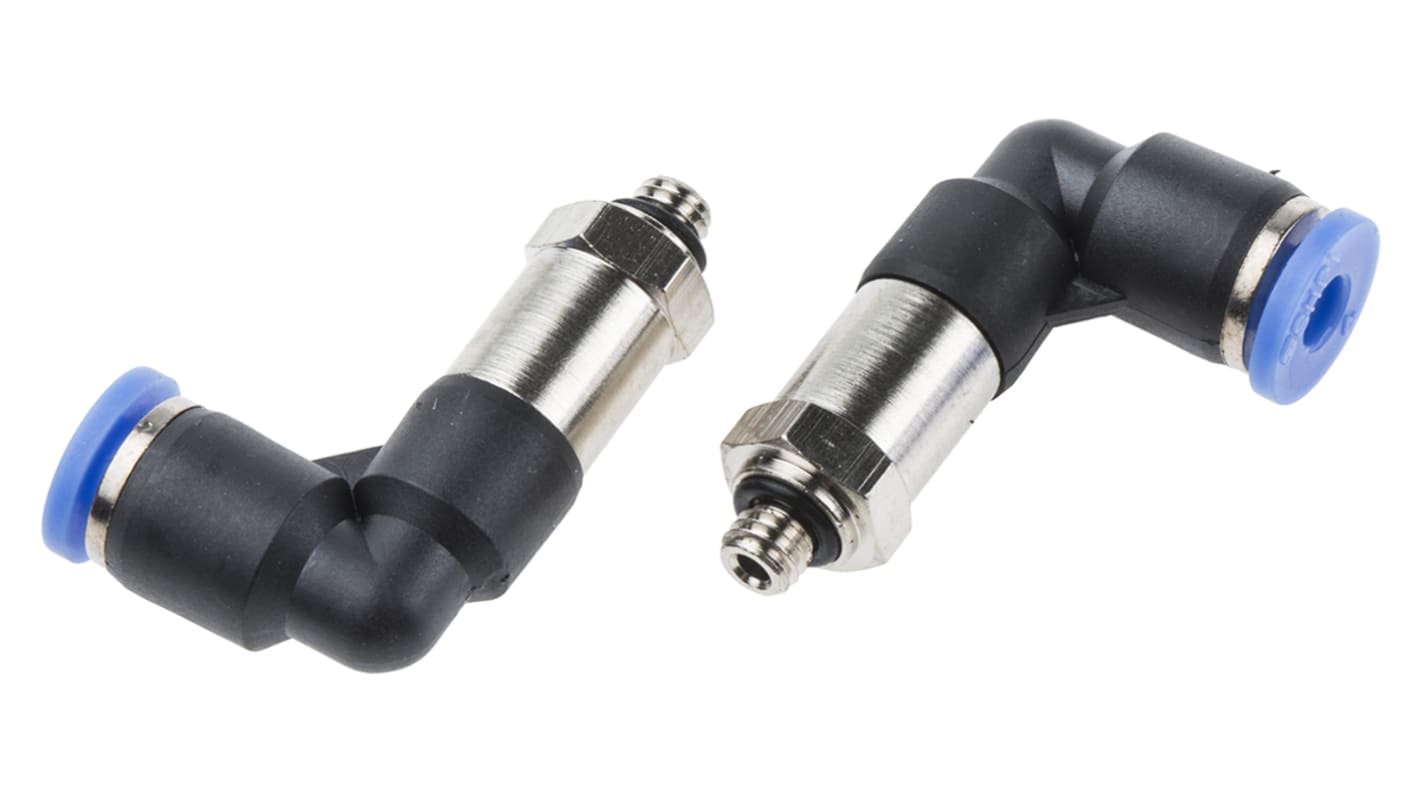 RS PRO Elbow Threaded Adaptor, M5 Male to Push In 4 mm, Threaded-to-Tube Connection Style