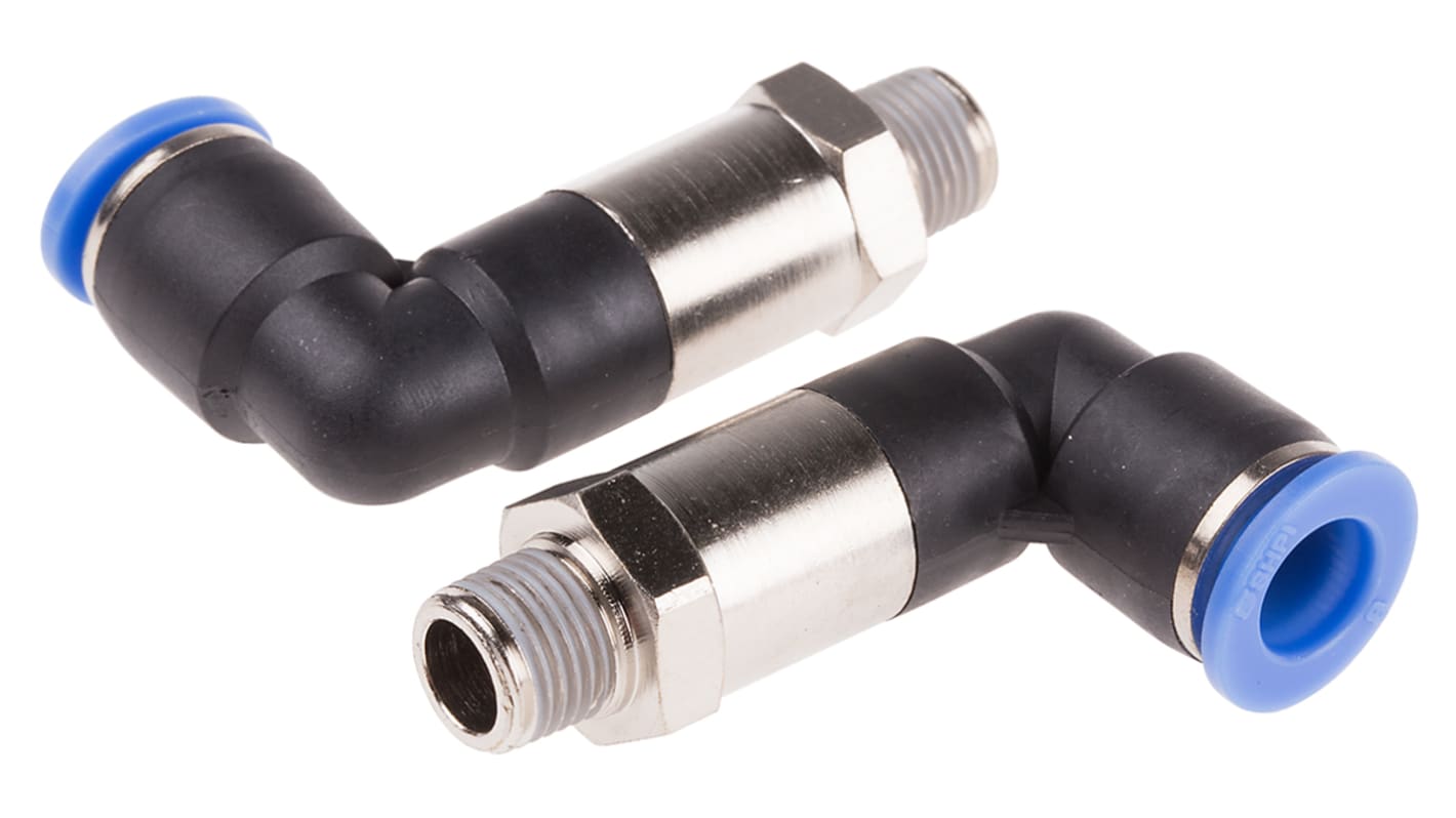 Adaptateur fileté coudé RS PRO vers Enfichable, 8 mm R 1/8 Mâle