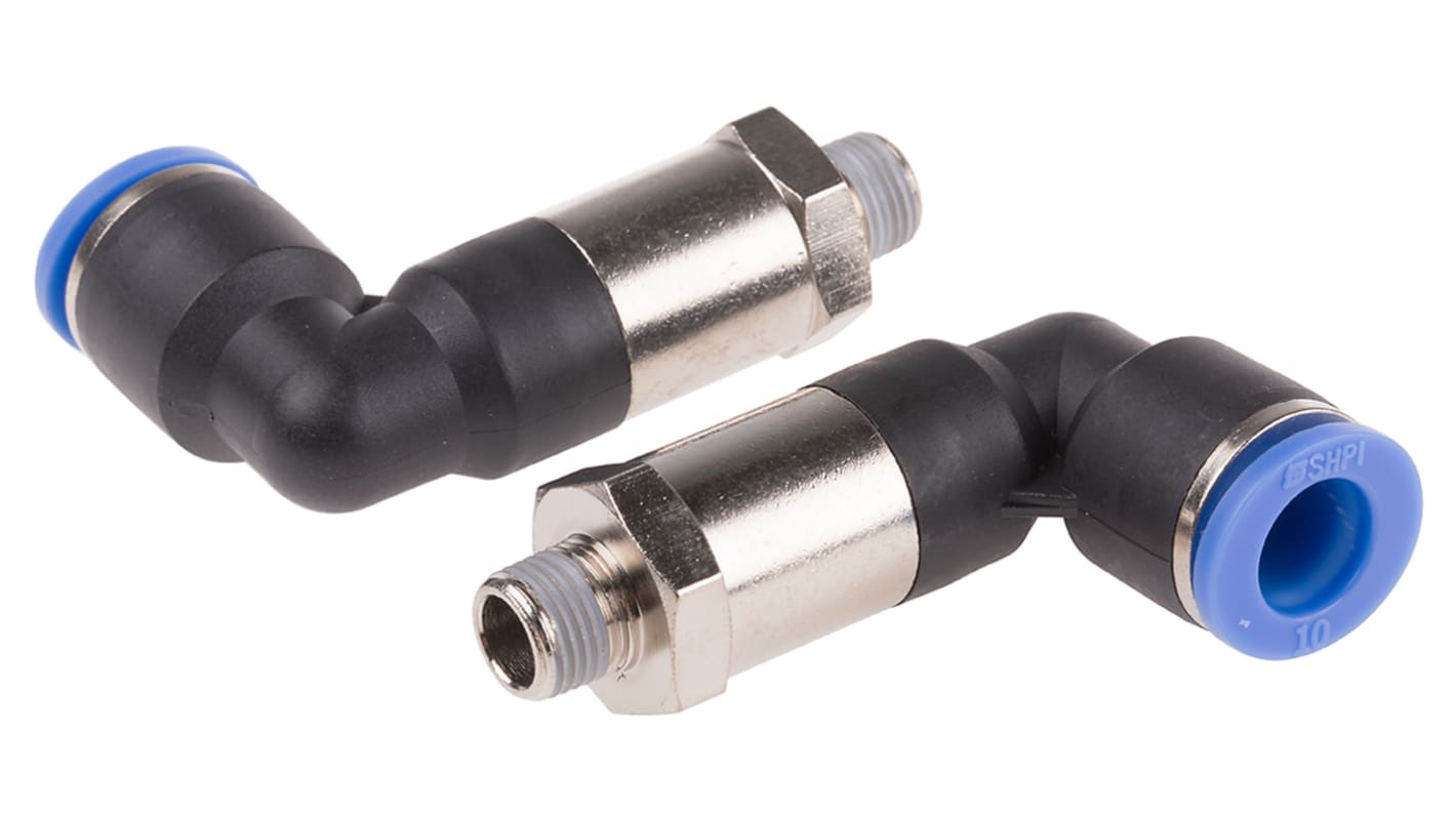 Adaptateur fileté coudé RS PRO vers Enfichable 10 mm R 1/8 Mâle