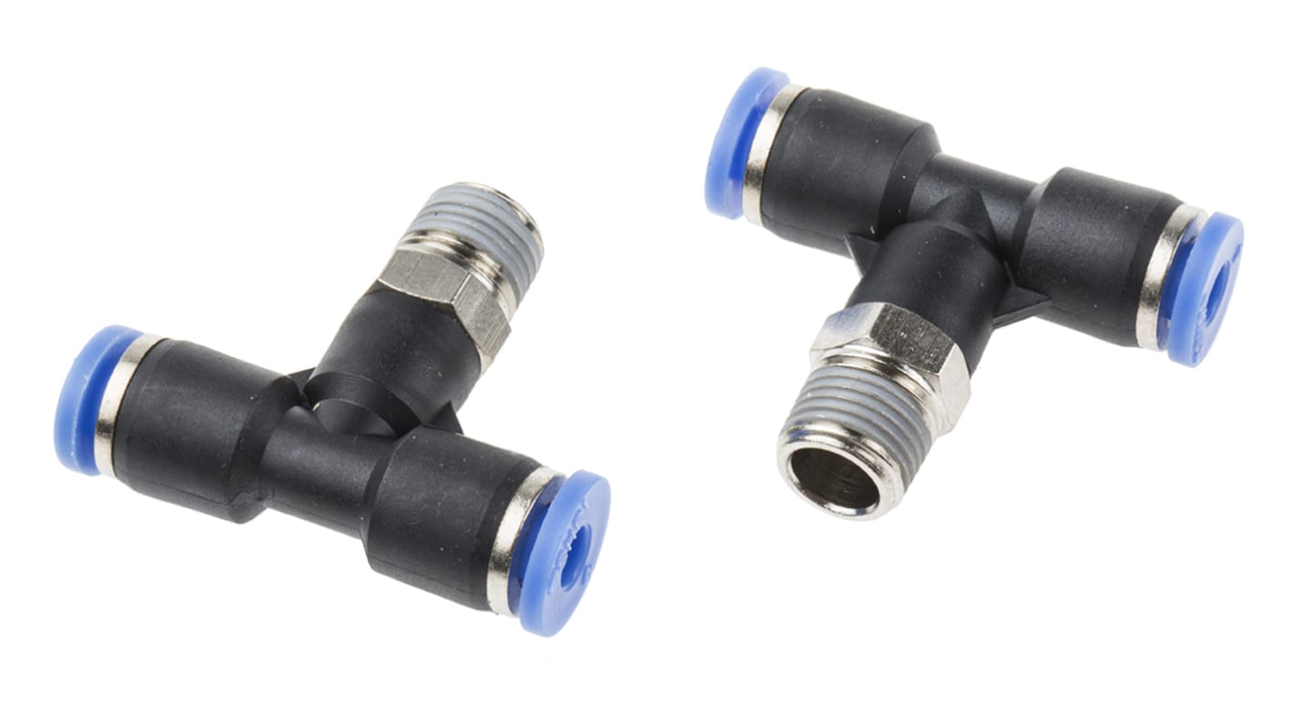 RS PRO Tee Threaded Adaptor, Push In 4 mm to Push In 4 mm, Threaded-to-Tube Connection Style