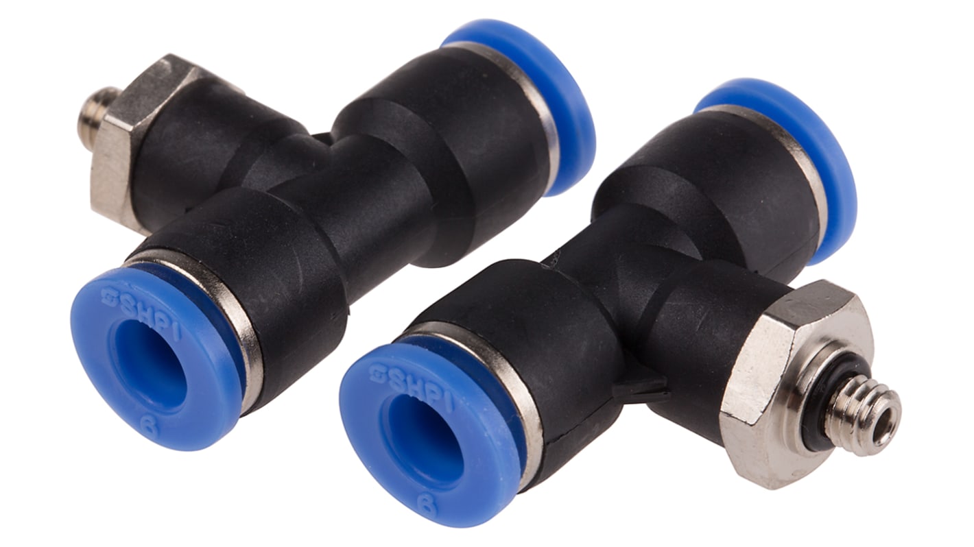 RS PRO Tee Threaded Adaptor, Push In 6 mm to Push In 6 mm, Threaded-to-Tube Connection Style