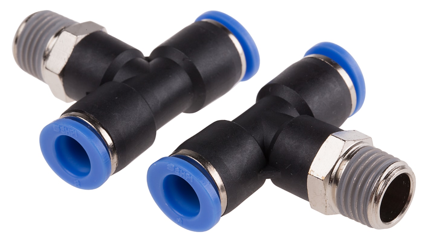 RS PRO Tee Threaded Adaptor, Push In 8 mm to Push In 8 mm, Threaded-to-Tube Connection Style