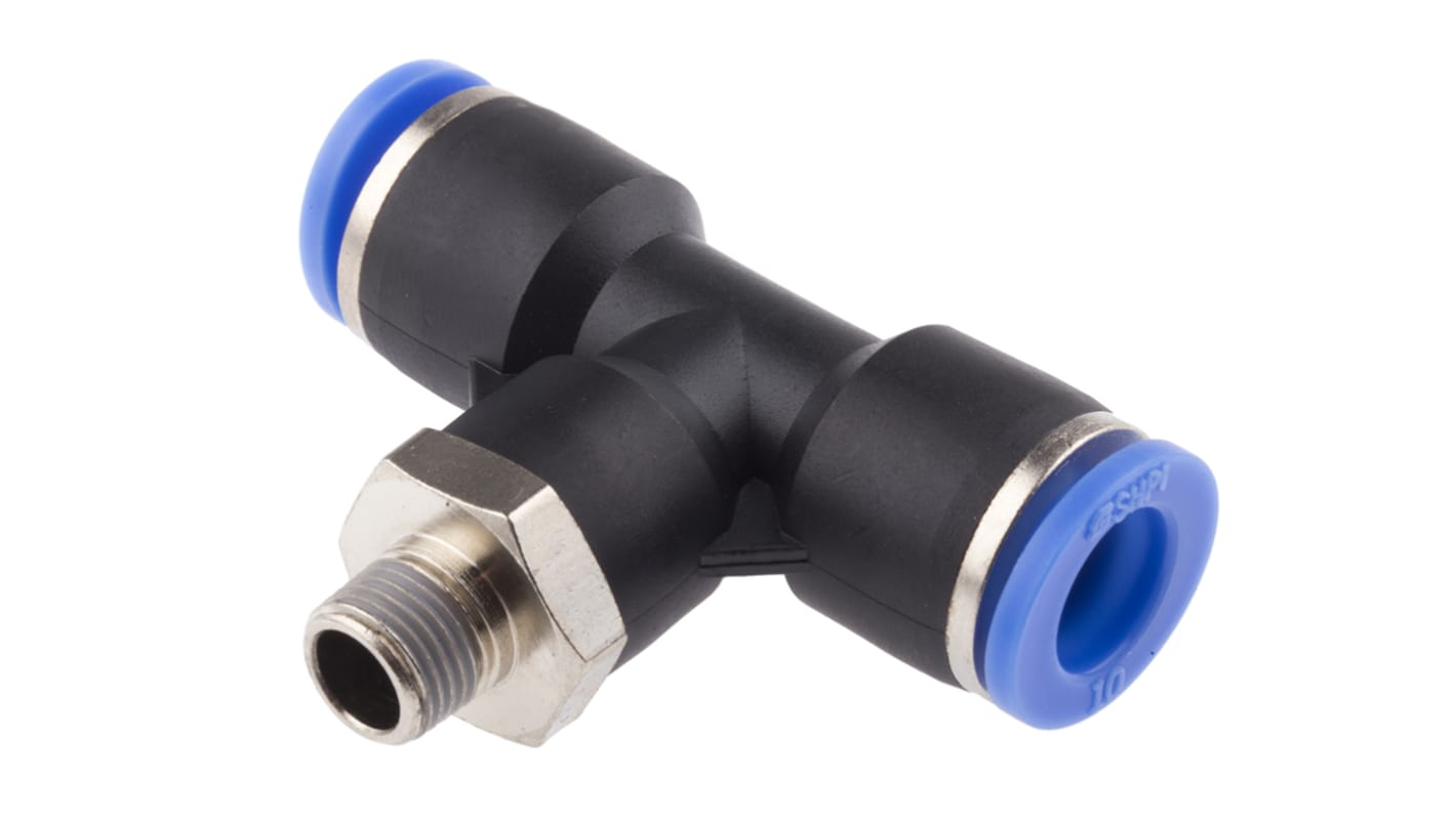 RS PRO Tee Threaded Adaptor, Push In 10 mm to Push In 10 mm, Threaded-to-Tube Connection Style