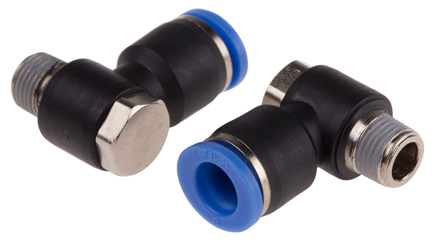 RS PRO Elbow Threaded Adaptor, R 1/8 Male to Push In 8 mm, Threaded-to-Tube Connection Style