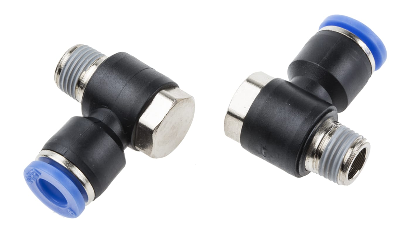 RS PRO Elbow Threaded Adaptor, R 1/8 Male to Push In 6 mm, Threaded-to-Tube Connection Style