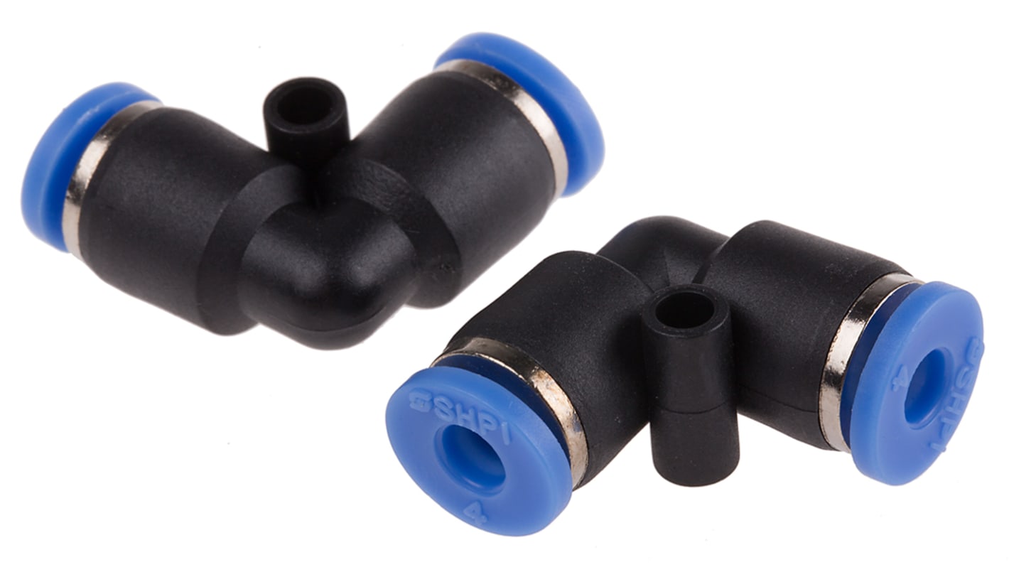 RS PRO Elbow Tube-toTube Adaptor, Push In 4 mm to Push In 4 mm, Tube-to-Tube Connection Style