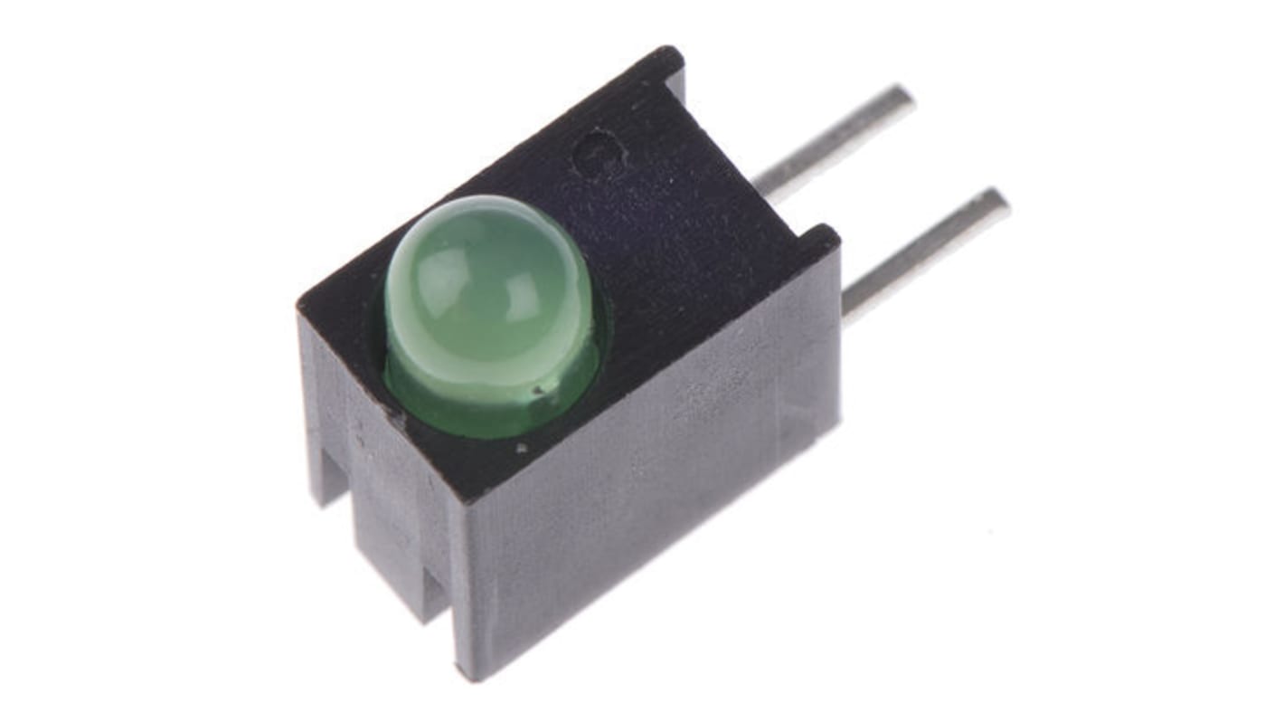 Indicador LED para PCB a 90º Dialight Verde, λ 563 nm, 1 LED, 45°, dim. 8.89 x 4.32 x 7.11mm, mont. pasante