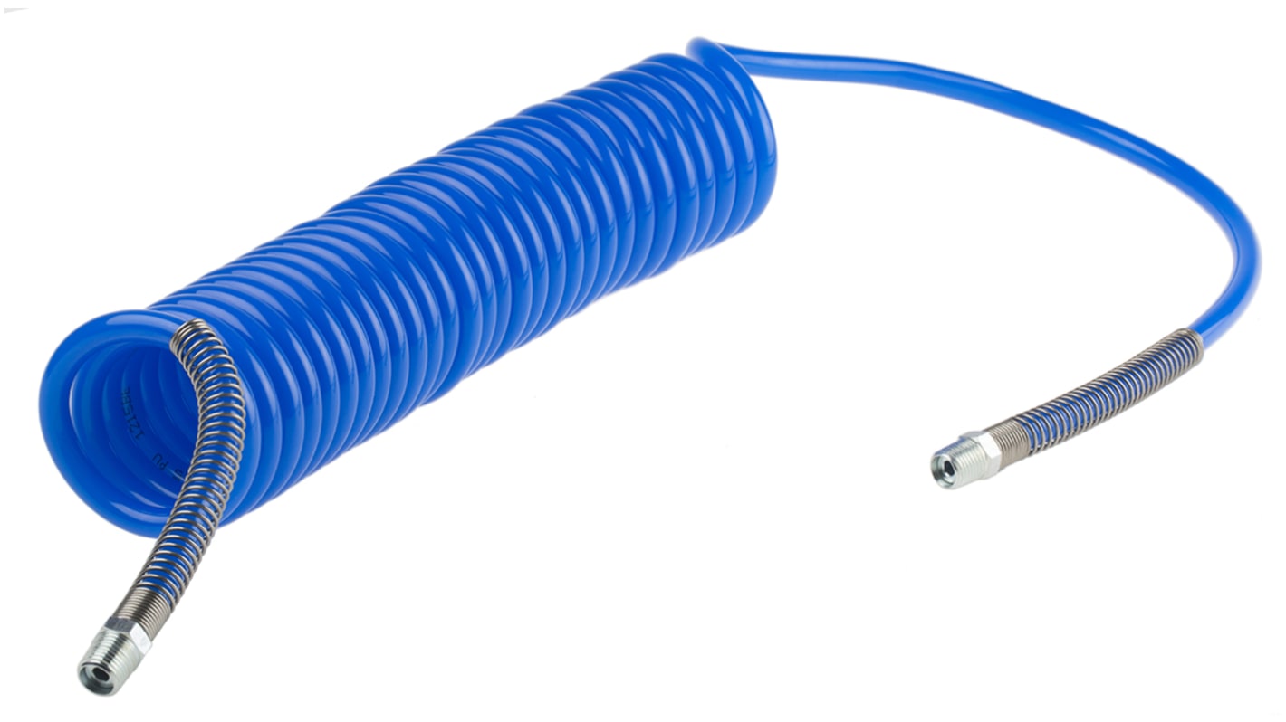 RS PRO CPC Polyurethan Spiralschlauch Blau mit 1/4-Zoll-BSPT-Außengewinde Anschluss, Innen-Ø 6.5mm x 4m, 10bar