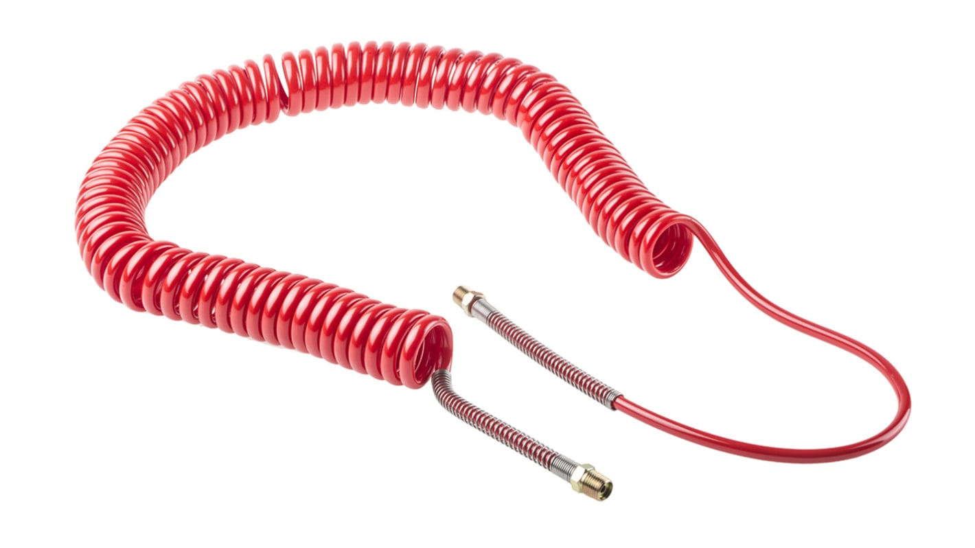 RS PRO CPC Polyurethan Spiralschlauch Rot mit 1/4-Zoll-BSPT-Außengewinde Anschluss, Innen-Ø 5mm x 6m, 10bar