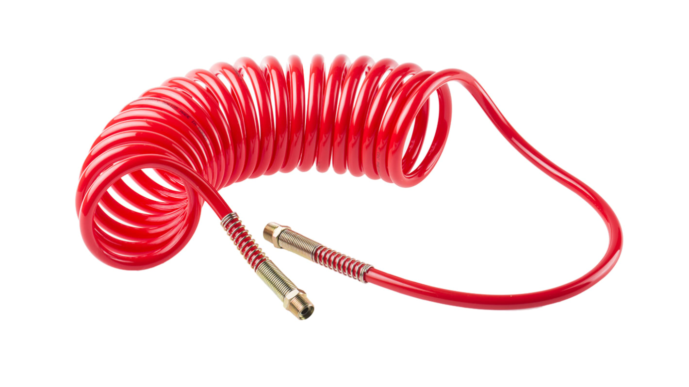 Tubo spiralato RS PRO in Poliuretano, L. 4m max, Øint 8mm, Øest 12mm, BSPT 3/8 poll., col. Rosso