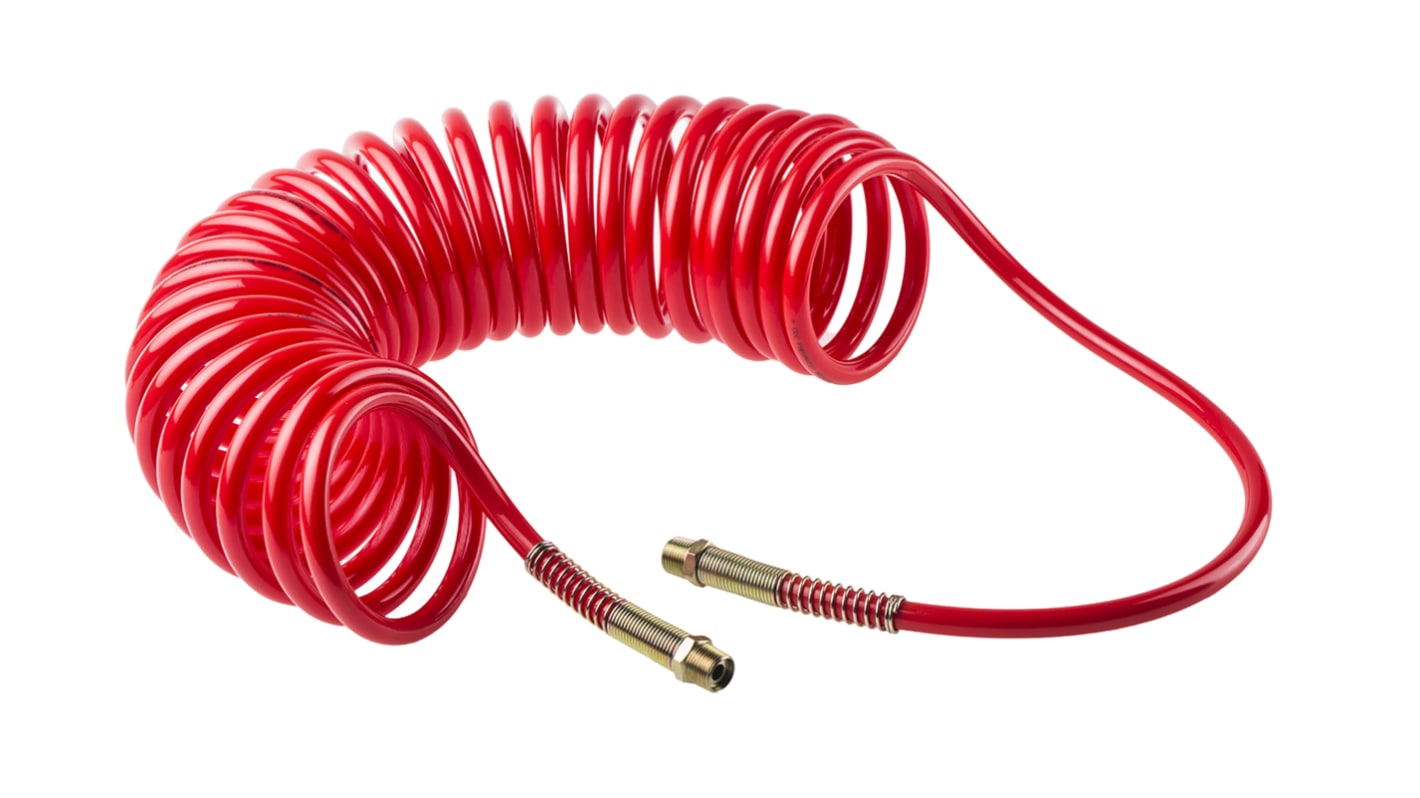 RS PRO CPC Polyurethan Spiralschlauch Rot mit BSPT 3/8 Anschluss, Innen-Ø 8mm x 6m, 10bar