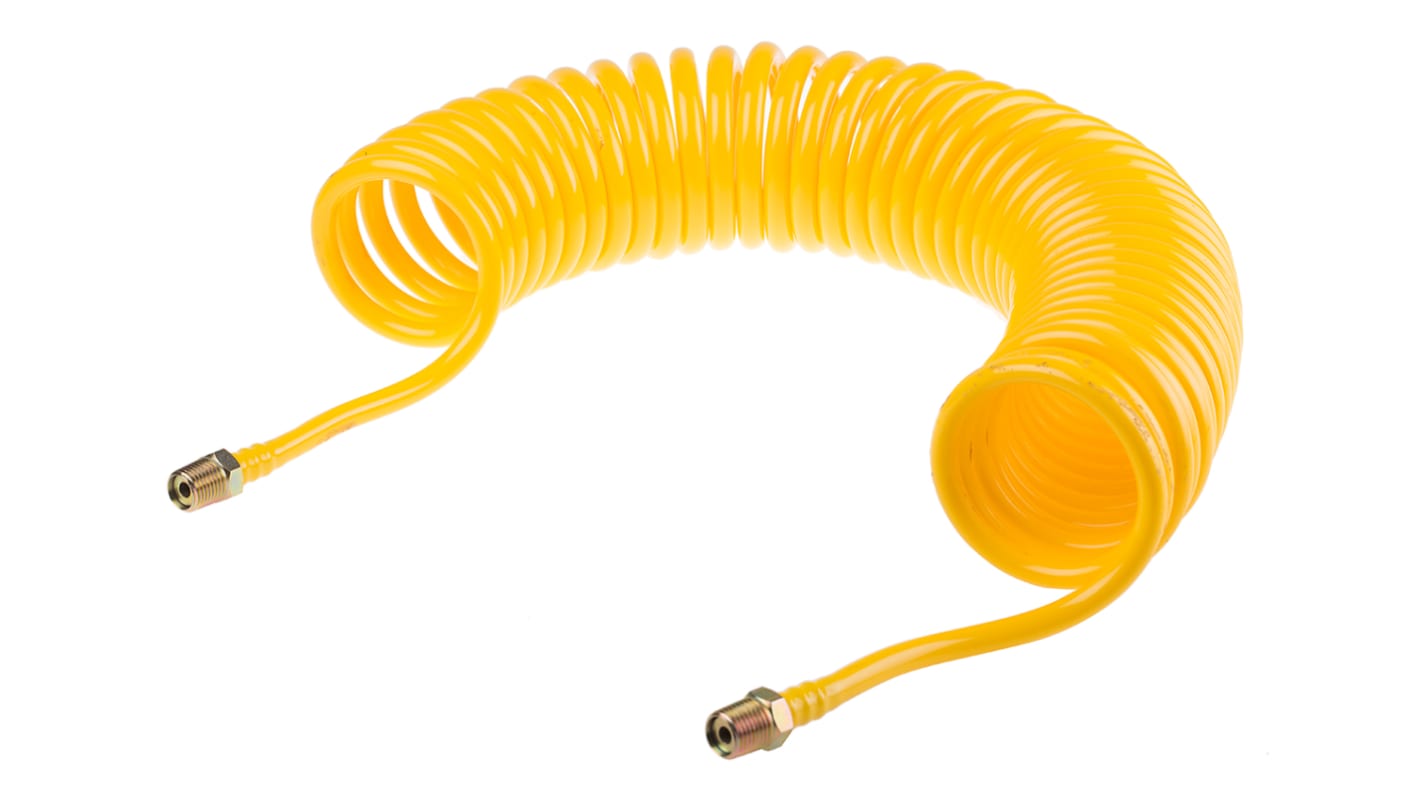 Manguera en espiral RS PRO de poliamida Amarillo, conexión Macho BSP 1/4", longitud máx. 4m