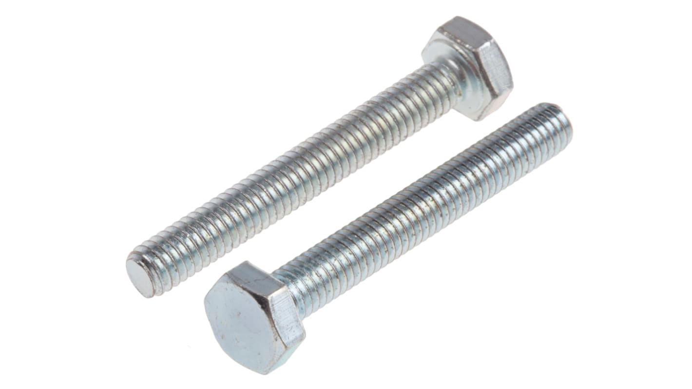 RS PRO Bright Zinc Plated Steel Hex, Hex Bolt, M4 x 30mm