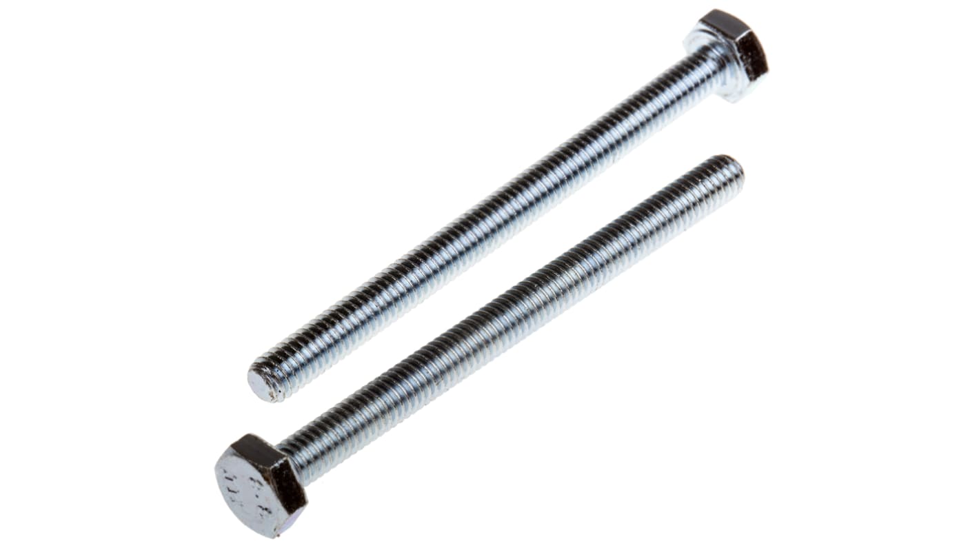 RS PRO Bright Zinc Plated Steel Hex, Hex Bolt, M4 x 50mm