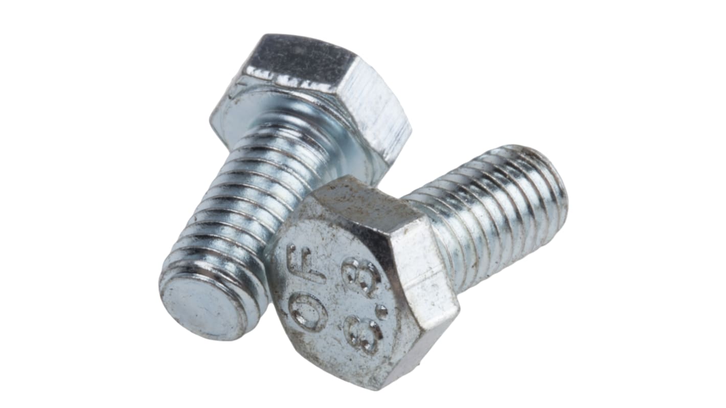 RS PRO Bright Zinc Plated Steel Hex, Hex Bolt, M5 x 10mm