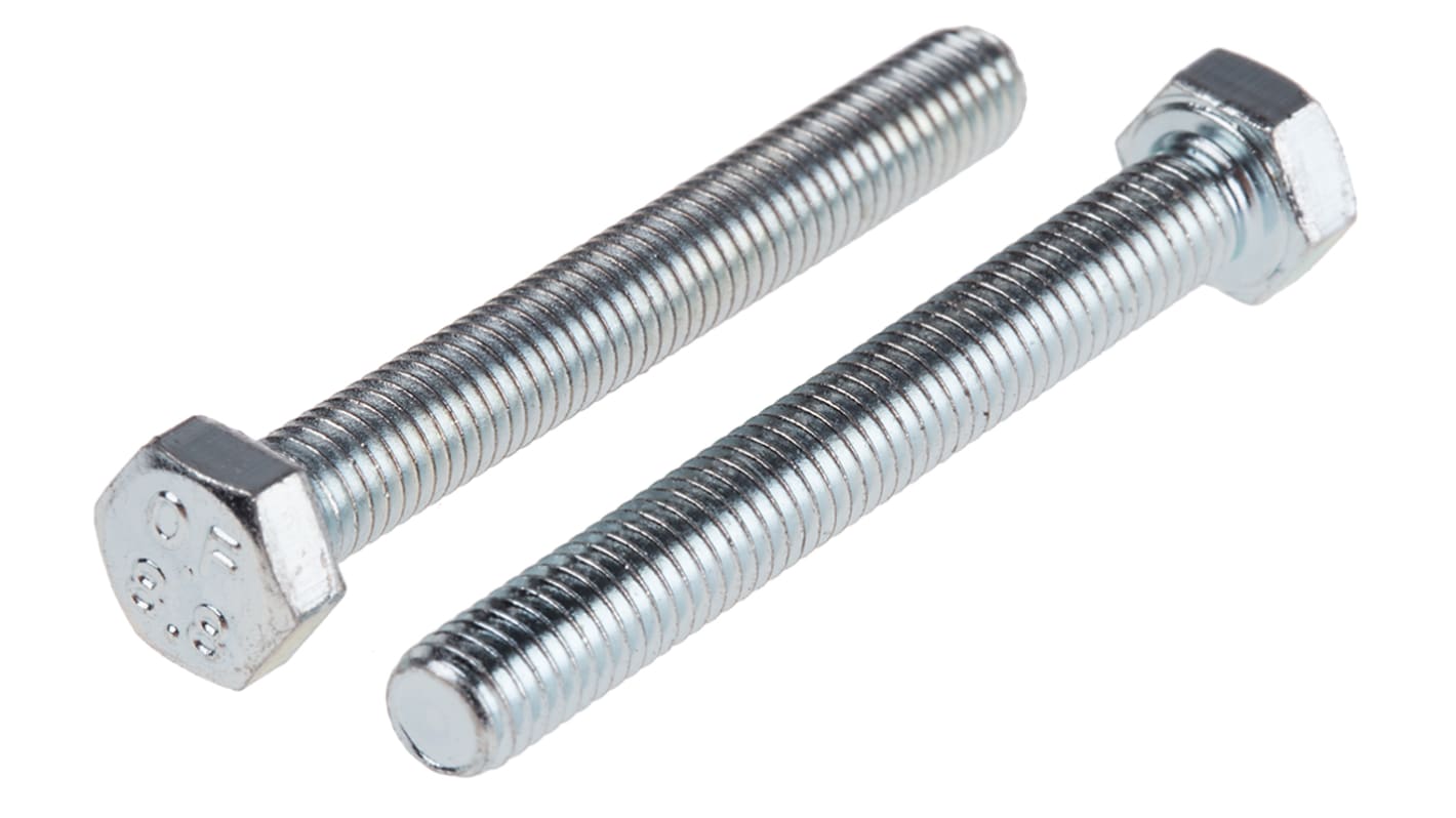 RS PRO Bright Zinc Plated Steel Hex, Hex Bolt, M5 x 40mm