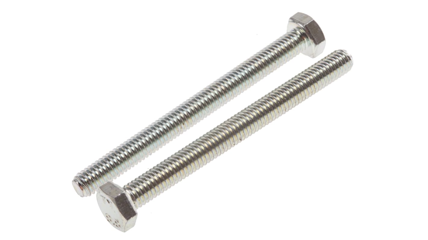 RS PRO Bright Zinc Plated Steel Hex, Hex Bolt, M6 x 65mm