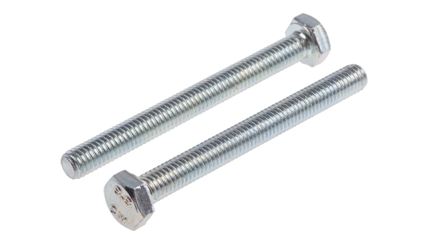 RS PRO Bright Zinc Plated Steel Hex, Hex Bolt, M6 x 60mm