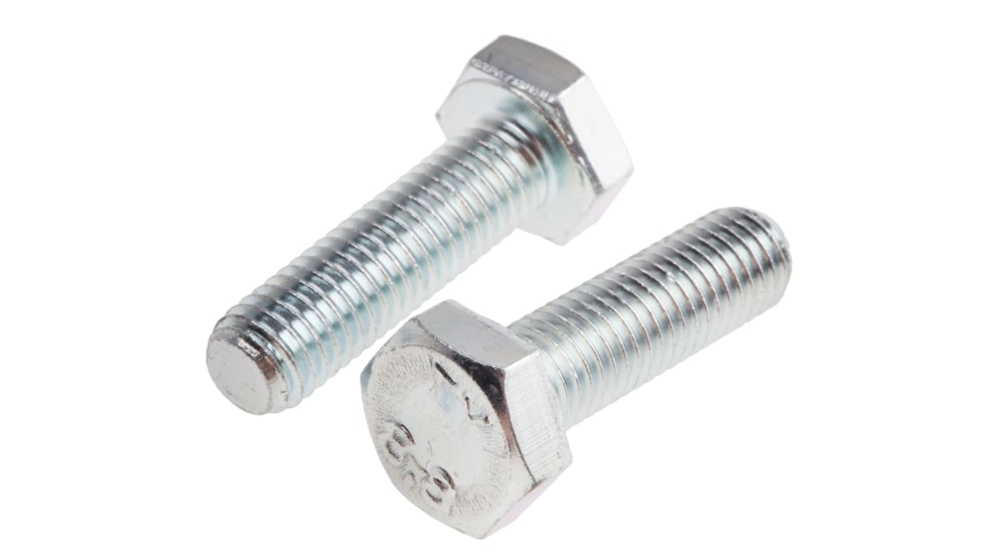 RS PRO Bright Zinc Plated Steel Hex, Hex Bolt, M10 x 35mm