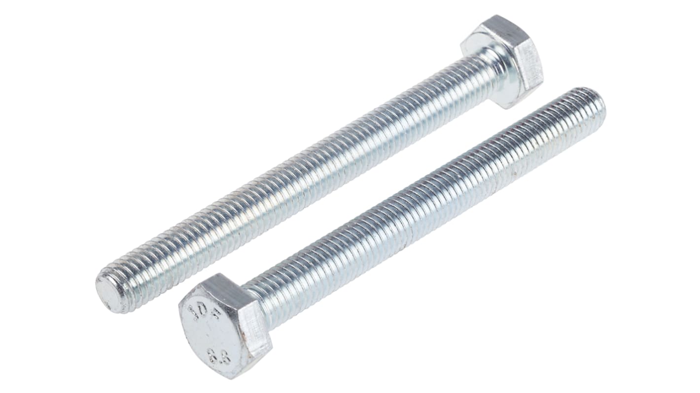 RS PRO Bright Zinc Plated Steel Hex, Hex Bolt, M10 x 100mm