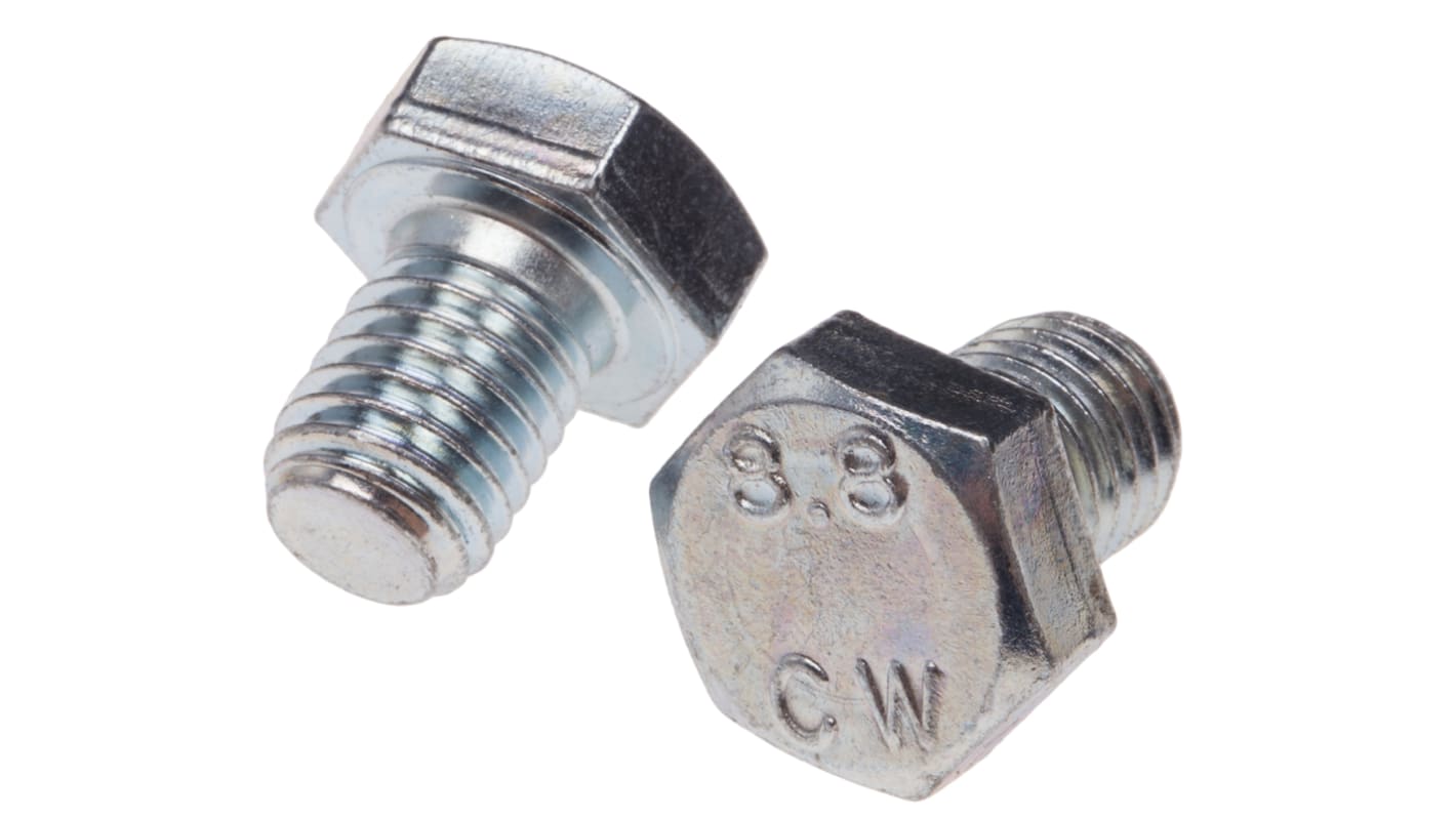 RS PRO Bright Zinc Plated Steel Hex, Hex Bolt, M12 x 16mm