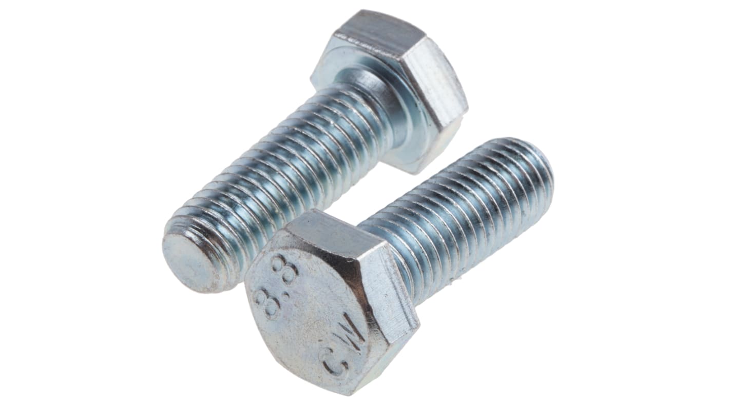 RS PRO Bright Zinc Plated Steel Hex, Hex Bolt, M12 x 35mm