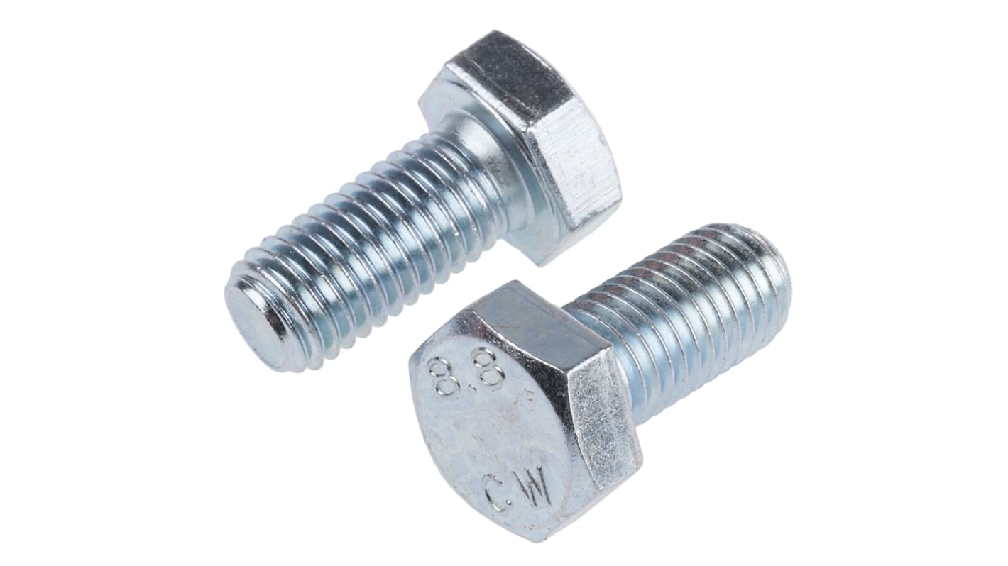RS PRO Bright Zinc Plated Steel Hex, Hex Bolt, M14 x 30mm RS
