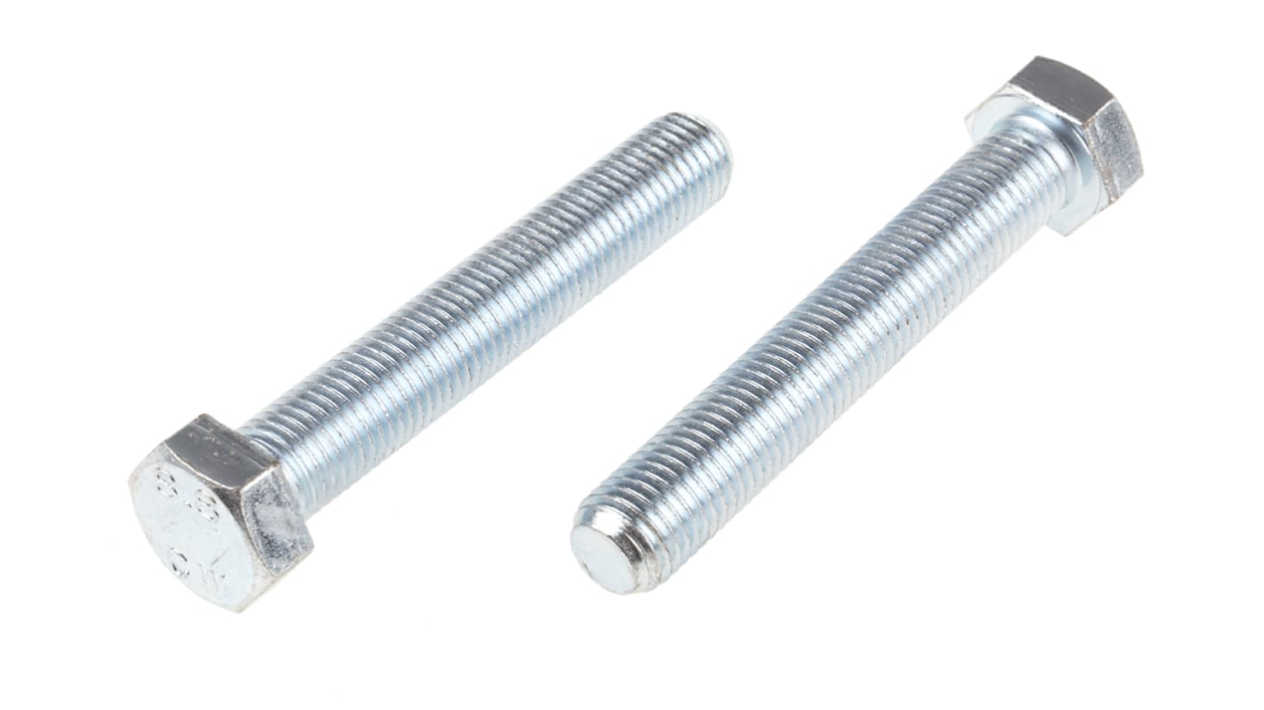 RS PRO Bright Zinc Plated Steel Hex, Hex Bolt, M16 x 100mm