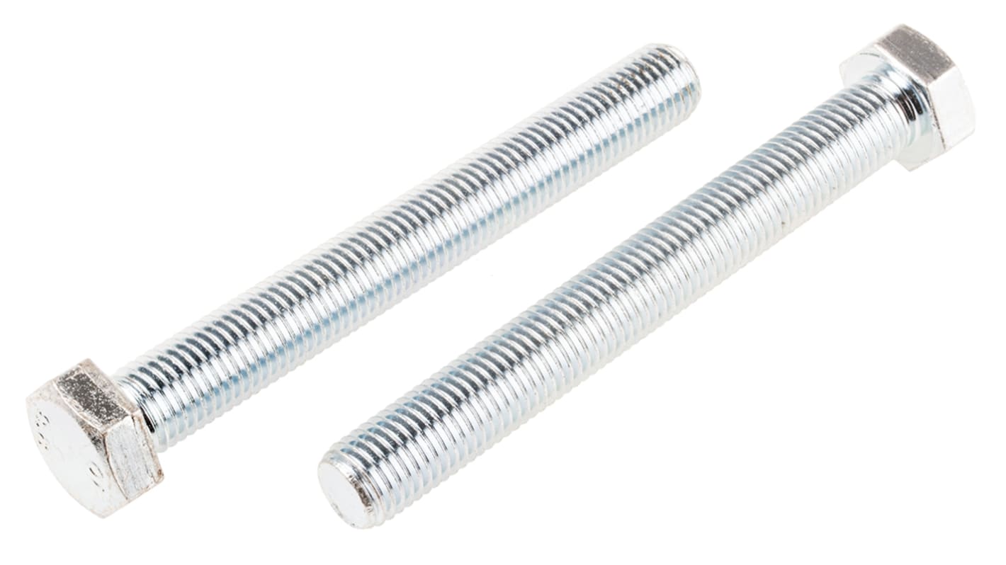 RS PRO Bright Zinc Plated Steel Hex, Hex Bolt, M16 x 130mm