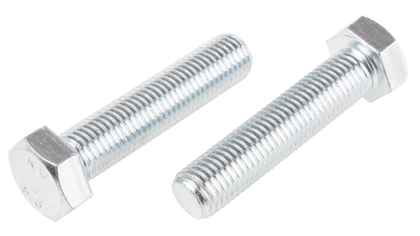 RS PRO Bright Zinc Plated Steel Hex, Hex Bolt, M20 x 90mm