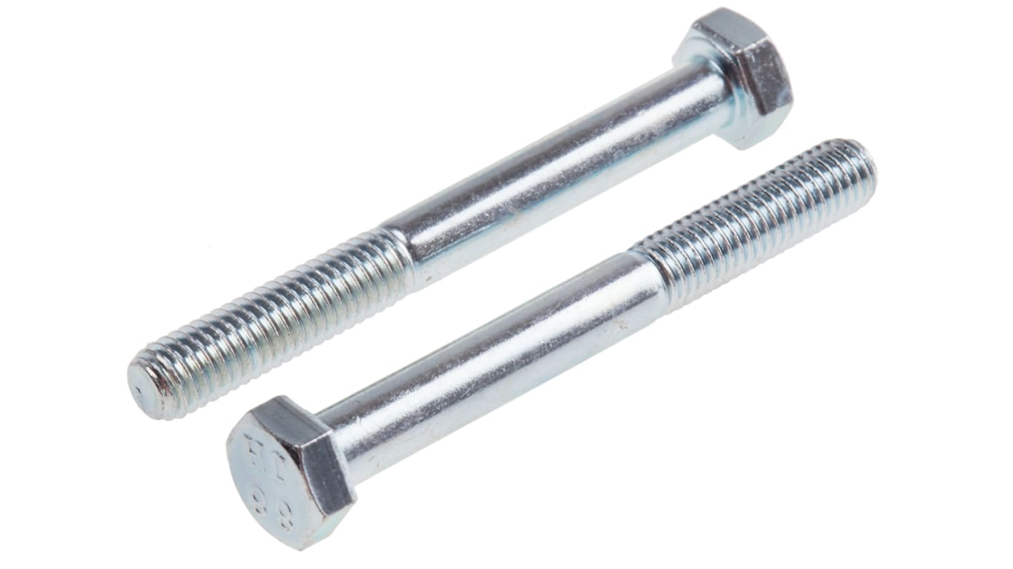 RS PRO Bright Zinc Plated Steel Hex, Hex Bolt, M5 x 45mm