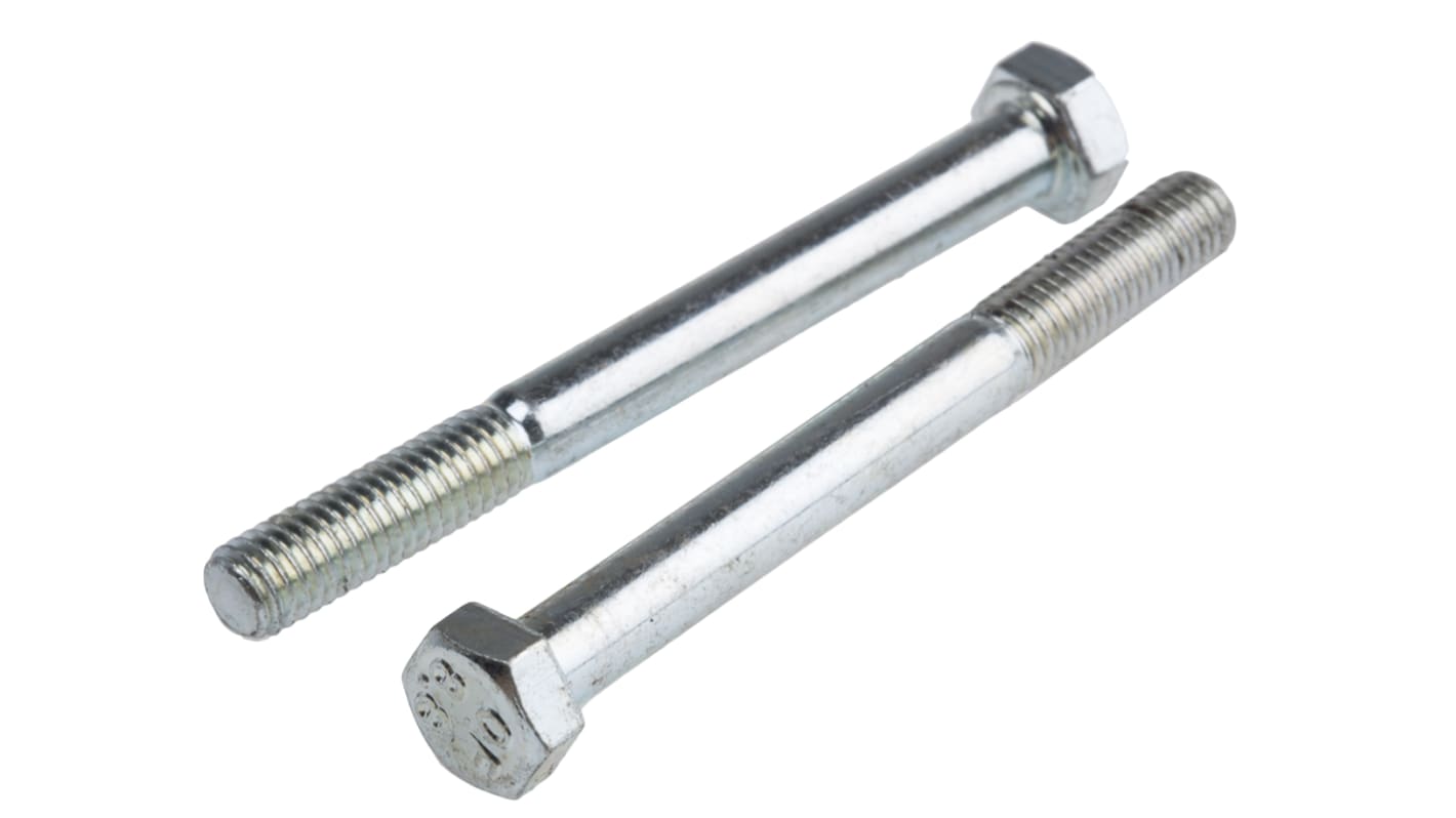 RS PRO Bright Zinc Plated Steel Hex, Hex Bolt, M5 x 50mm